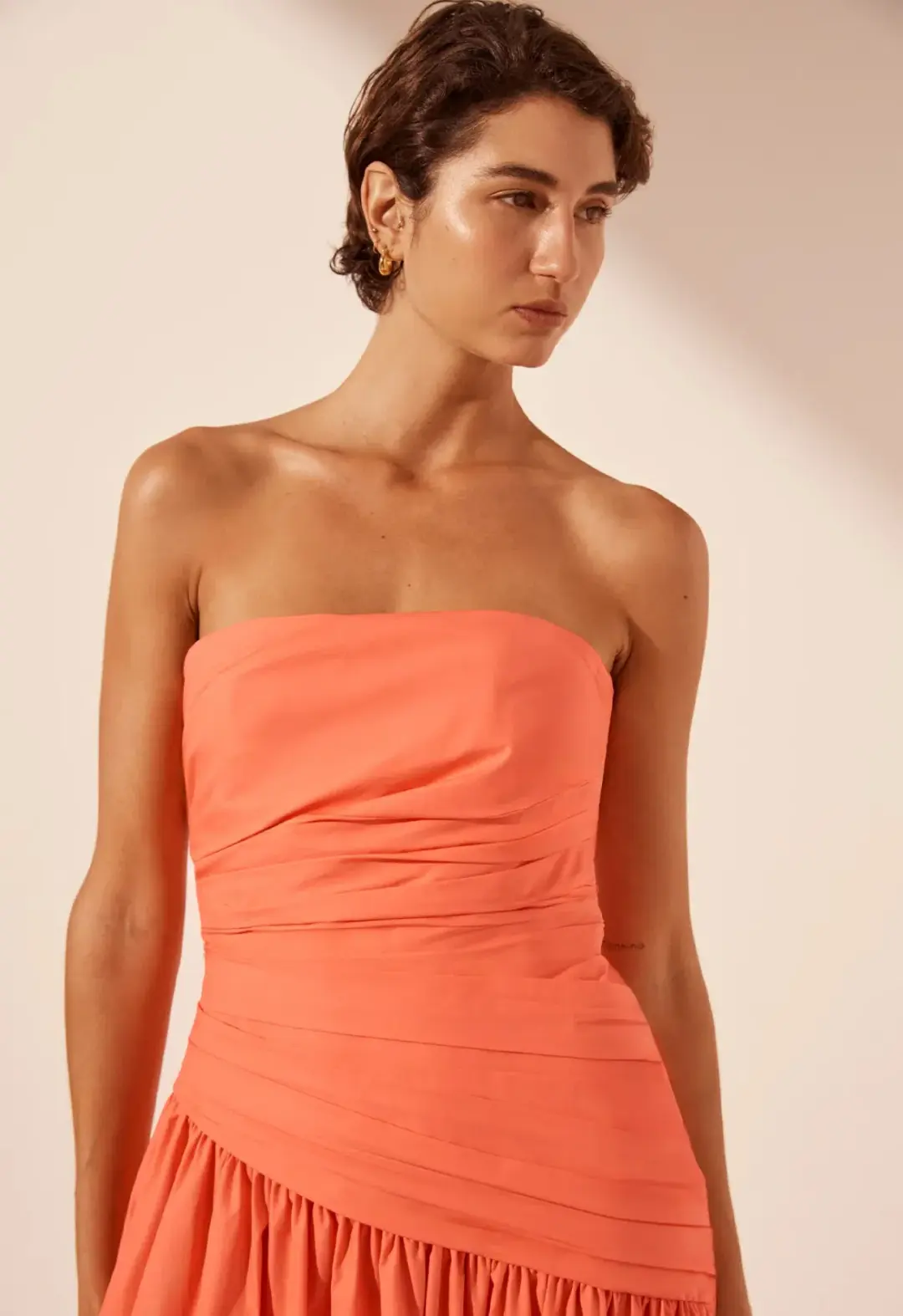 Shona Joy Maiori Strapless Tiered Maxi Dress in Coral Size 6 for rent on The Volte - main image