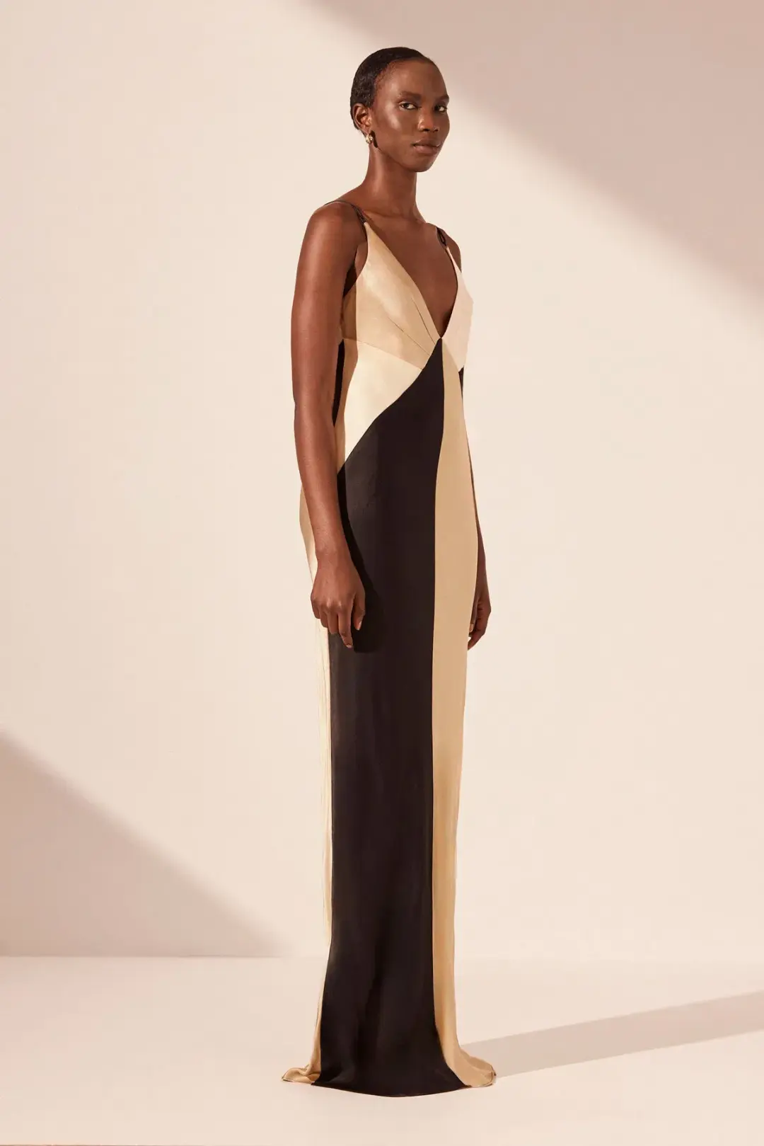 Shona Joy Sofia Contrast Double Strap Maxi Dress in Black/Multi Size 8 for rent on The Volte - main image