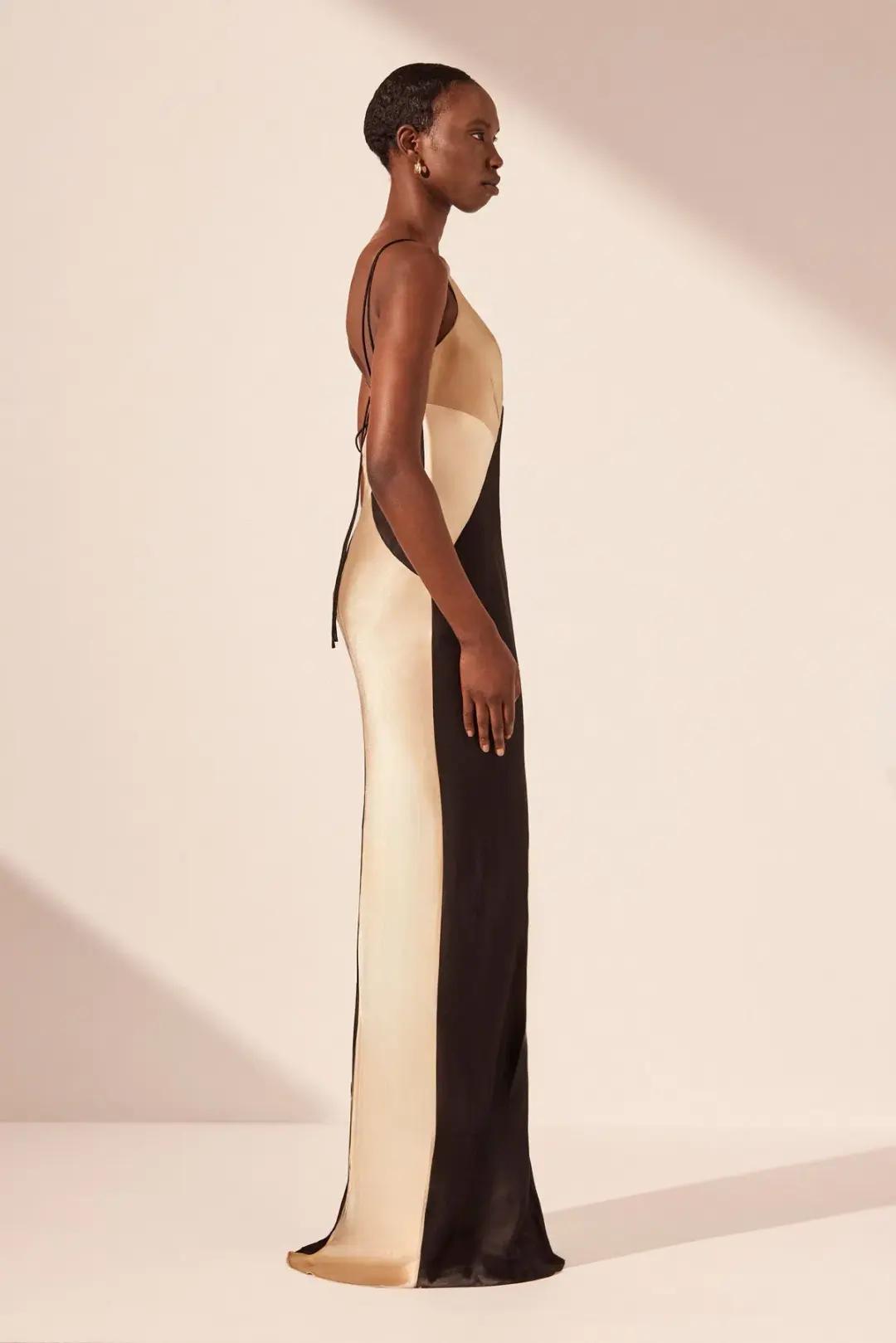 Shona Joy Sofia Contrast Double Strap Maxi Dress in Black/Multi Size 8 for rent on The Volte - main image