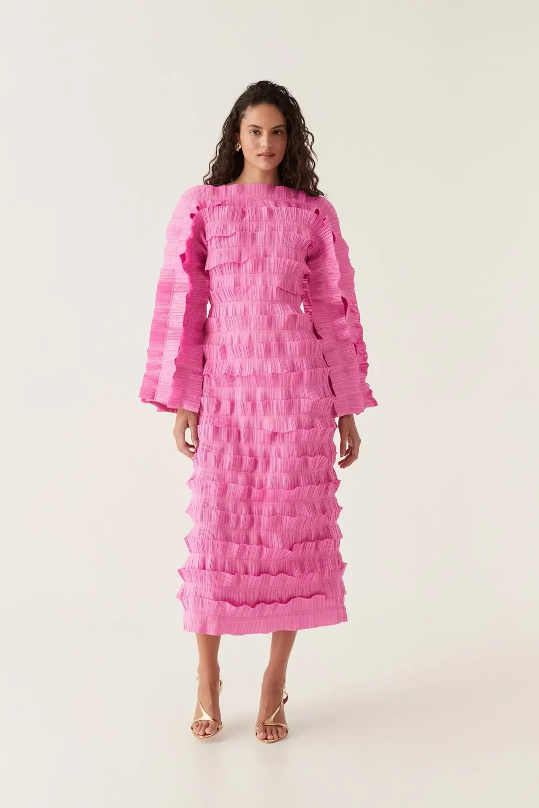 Aje Palladium Ruffled Midi Dress Pink  Size 10 for rent on The Volte - main image