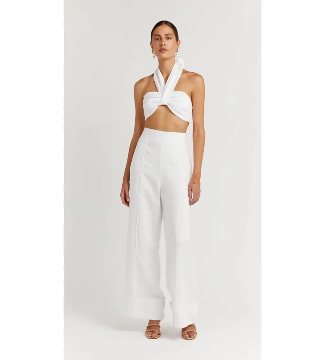 Dissh  Cleo White Linen Pant & Evie White Linen Cross Top Set White Size 12 for rent on The Volte - main image