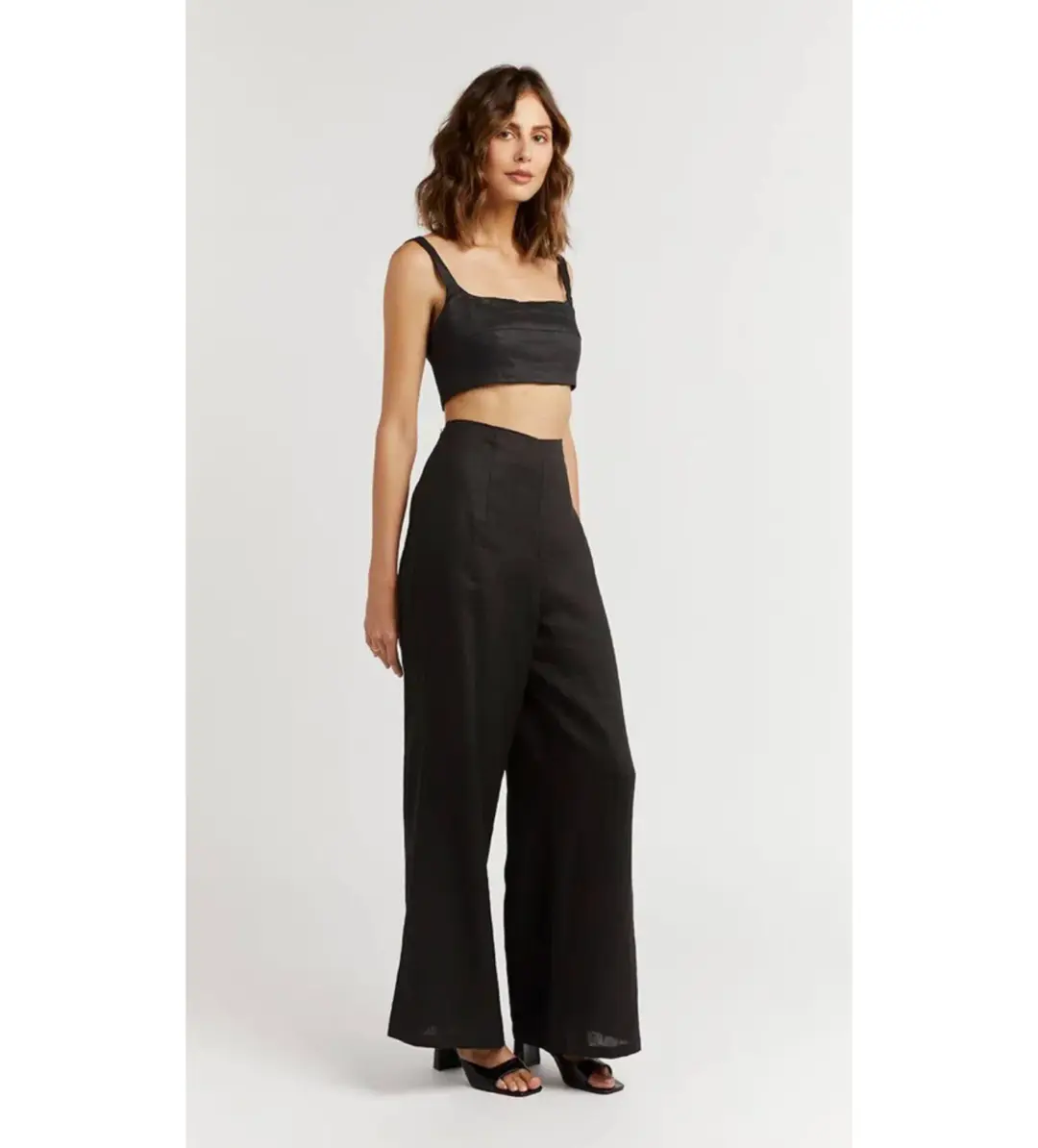 Dissh Spencer Linen Crop Top & Bates  Linen Wide Leg Pant Set Black Size 14  for rent on The Volte - main image