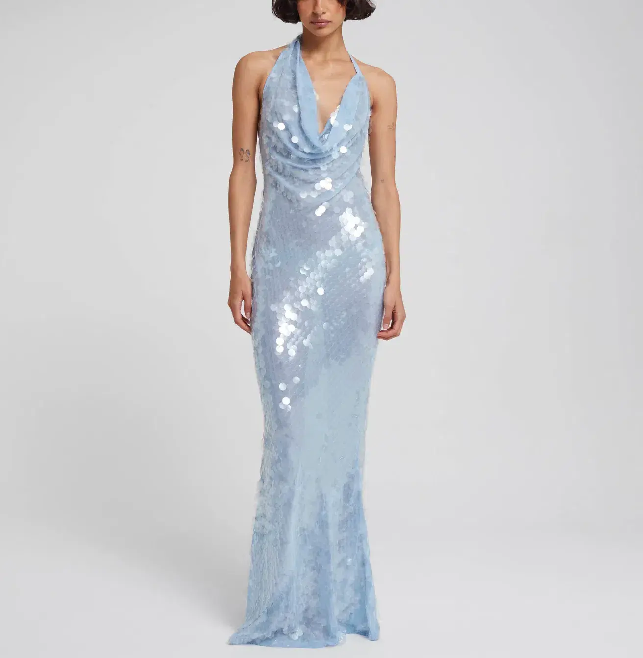 Rat & Boa Anais Maxi Dress Gown In Blue Sequin Size M / Au 10  - Image 3