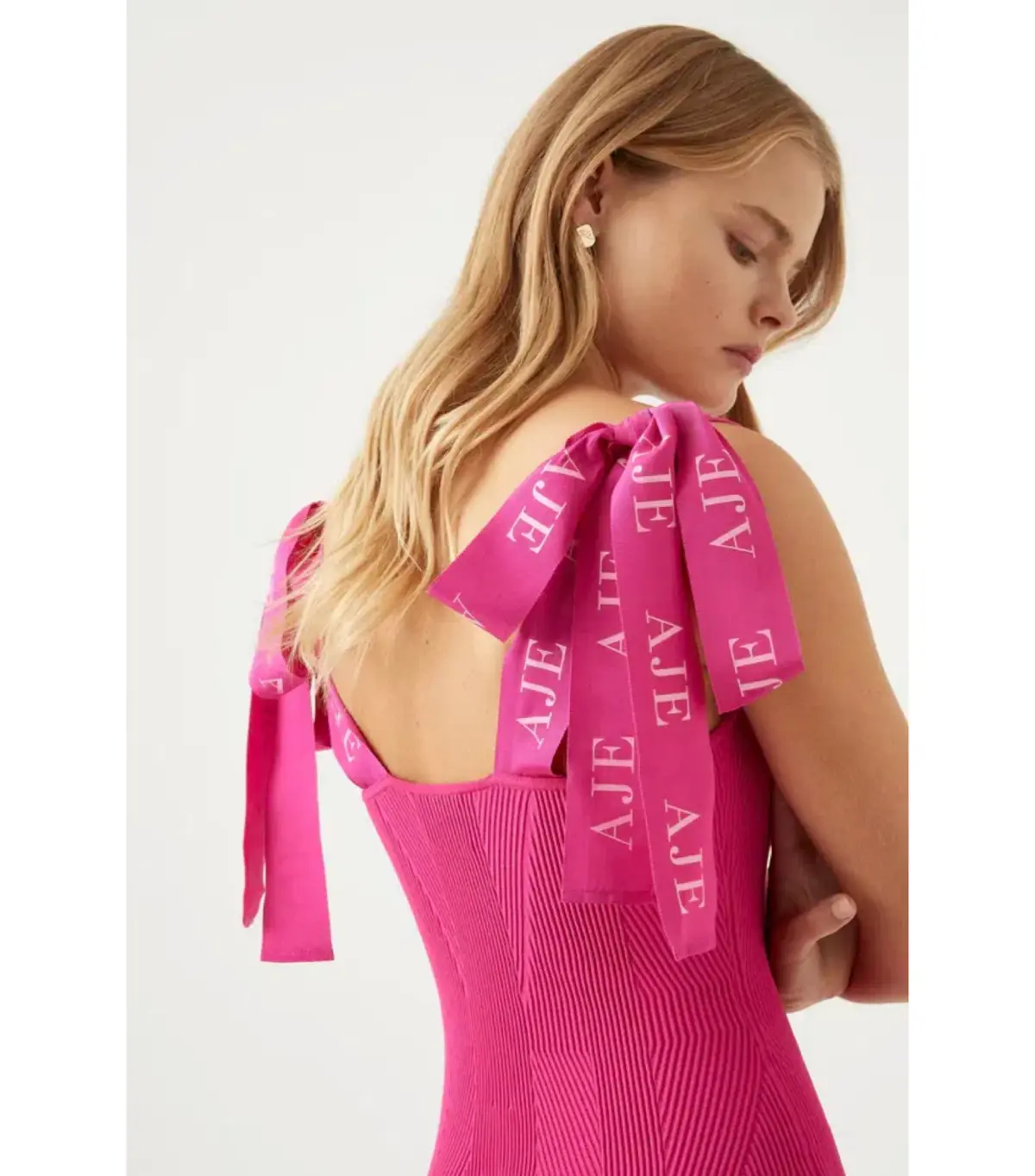 Aje Amber Knit Tie Shoulder Mini Dress in Fuchsia Size S/Au 8 - Image 2