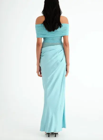 BENNI Nico Off Shoulder Blue Maxi Dress Aquamarine Size AU 8 - Image 3