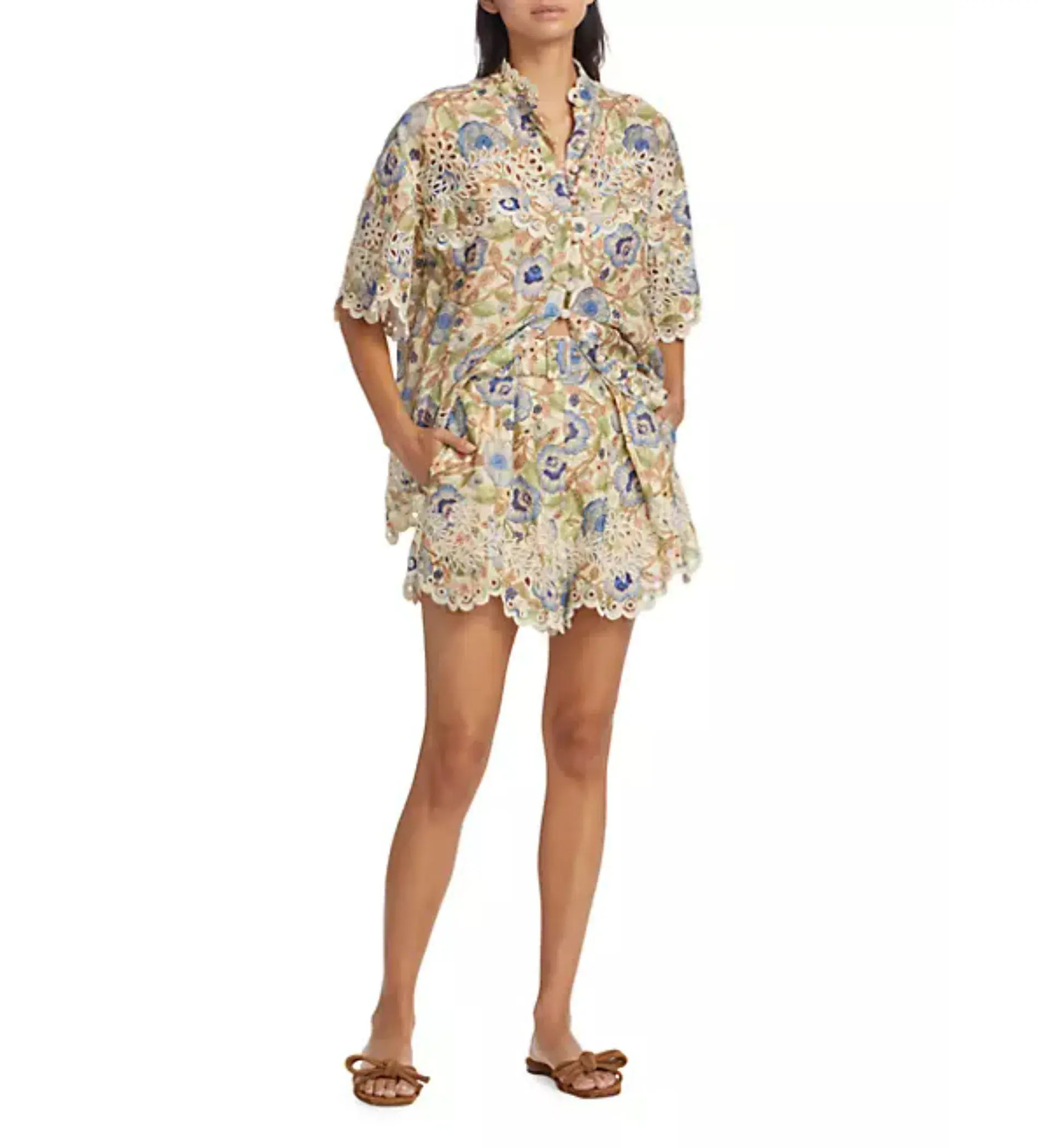 Zimmerman Junie Embroidered Set in Ivory/Blue Floral Size 1 / AU 10 - Image 1