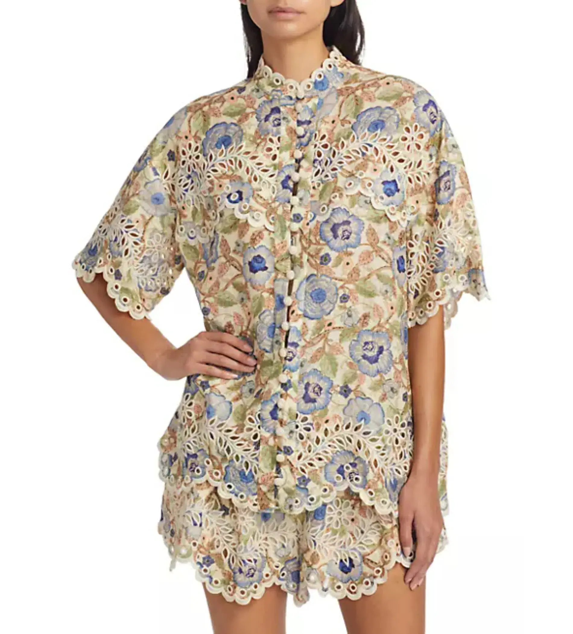 Zimmerman Junie Embroidered Set in Ivory/Blue Floral Size 1 / AU 10 - Image 2