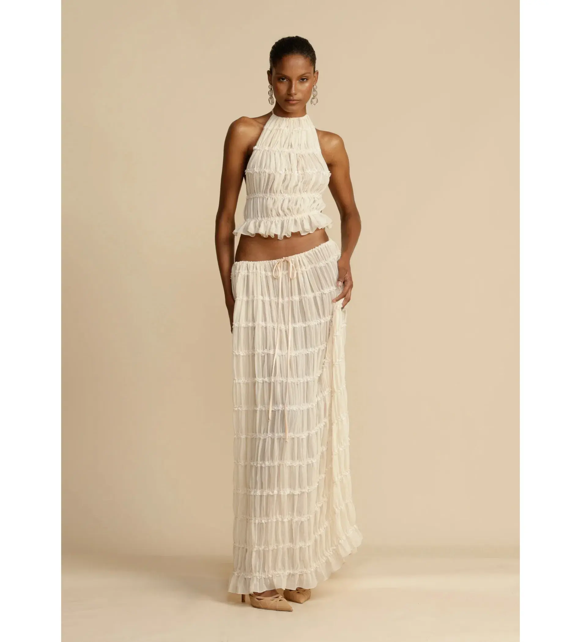 Arcina Ori Juliette Halter Top and Maxi Skirt Set Cream Size Small / AU 8 - Image 2