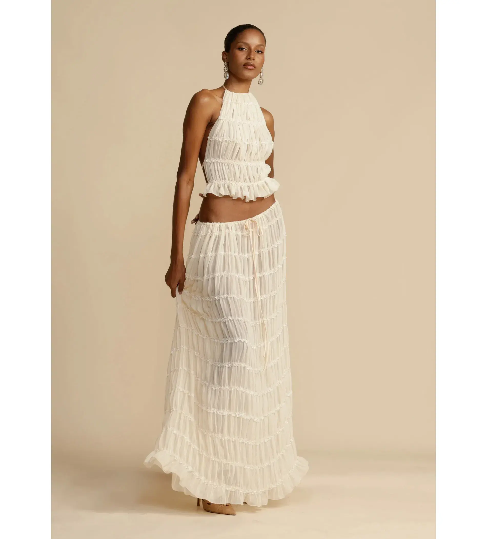 Arcina Ori Juliette Halter Top and Maxi Skirt Set Cream Size Small / AU 8 - Image 1