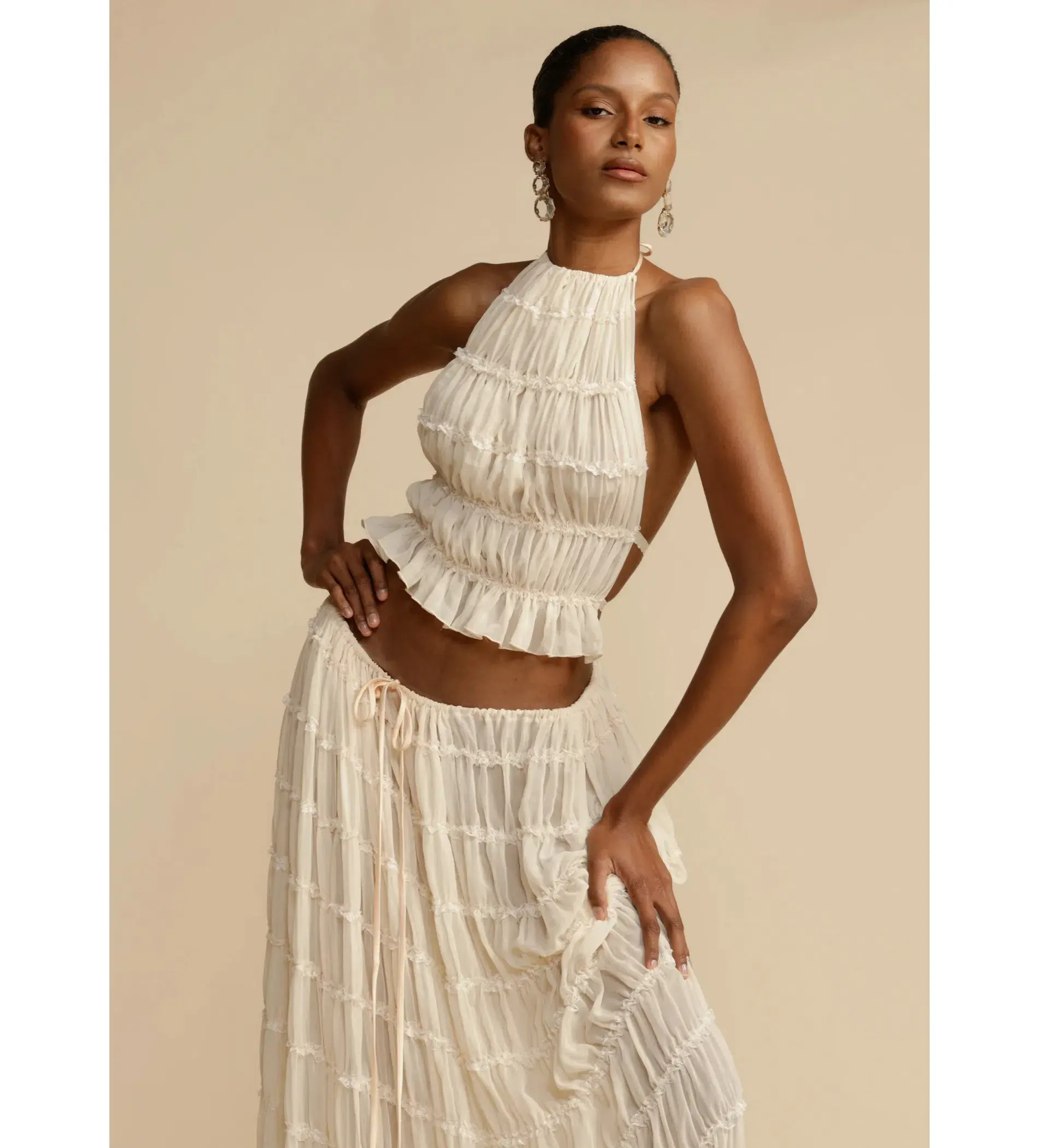 Arcina Ori Juliette Halter Top and Maxi Skirt Set Cream Size Small / AU 8 - Image 3