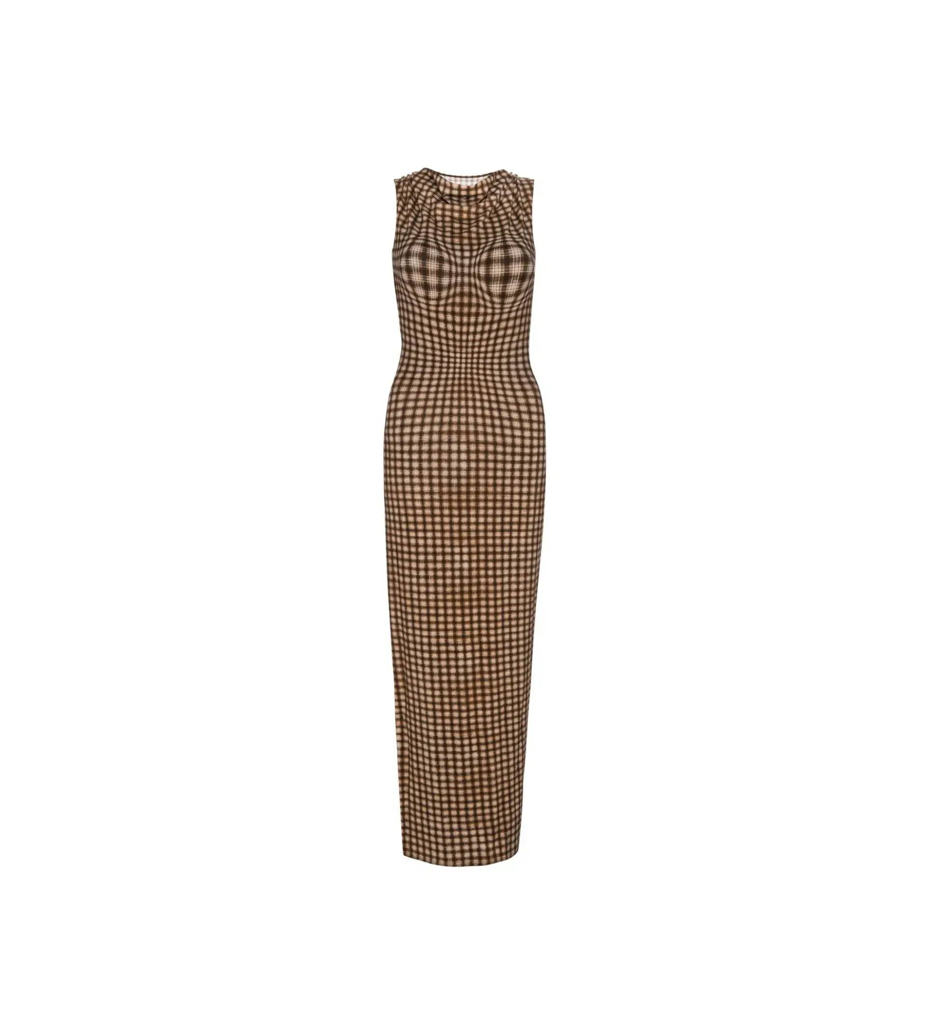 Miaou Brown Selena Maxi Dress in Warped Plaid Size AU 10 - Image 4