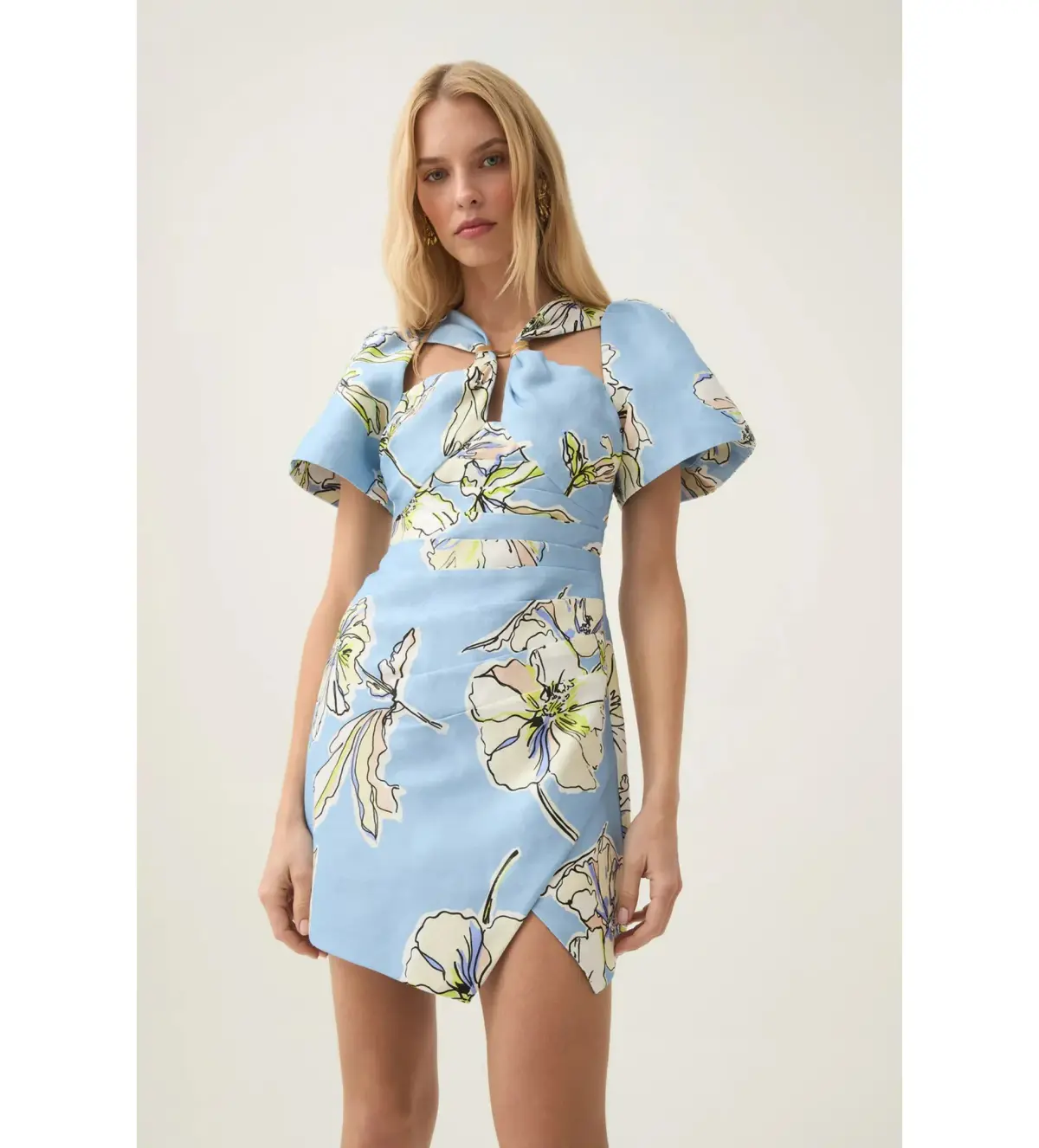 Aje Presence Twisted Mini Dress Blue Hibiscus Print Size AU 10 - Image 2