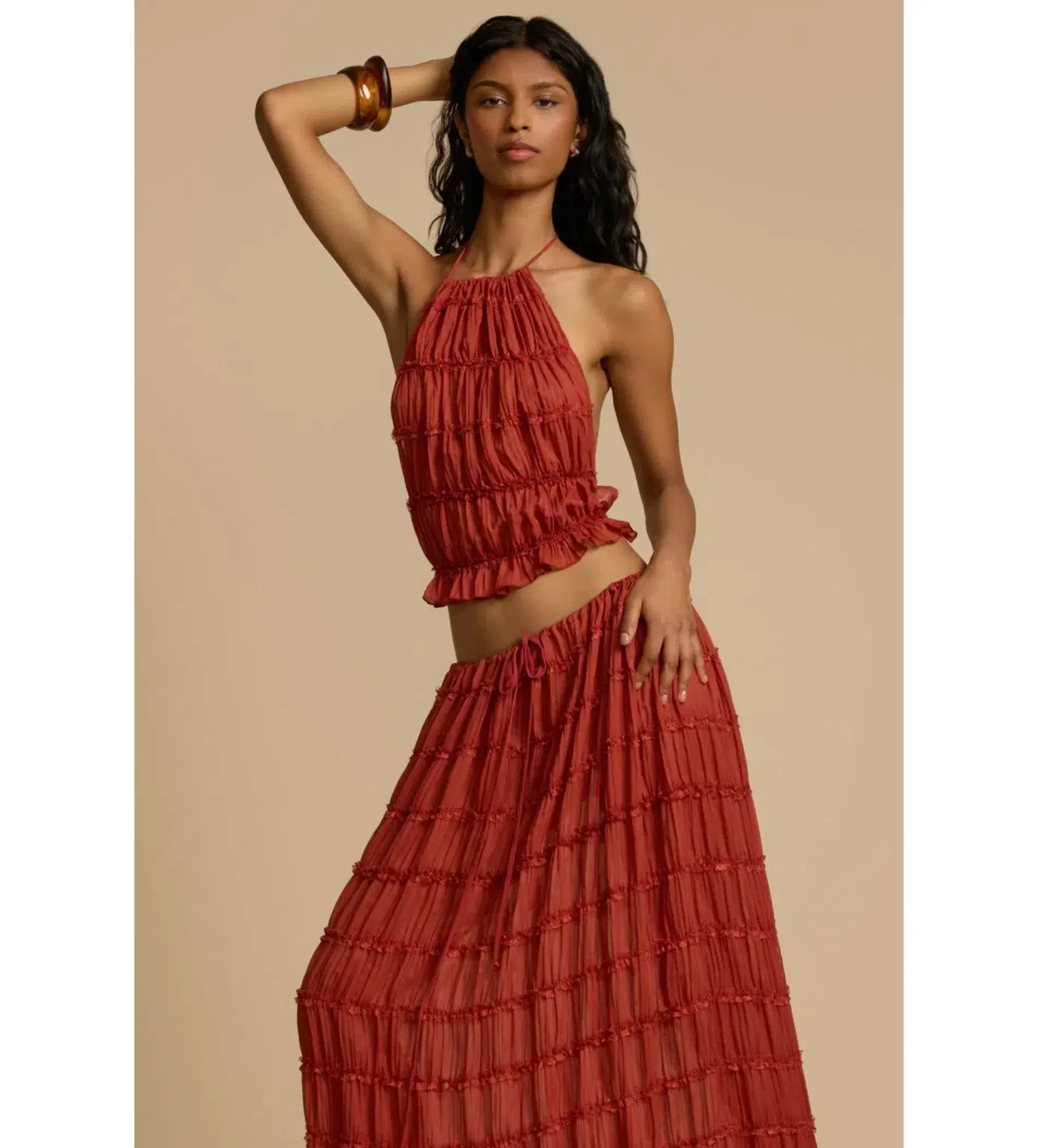 Arcina Ori Juliette Halter Top and Maxi Skirt Set Red Size Small / AU 8 - Image 3