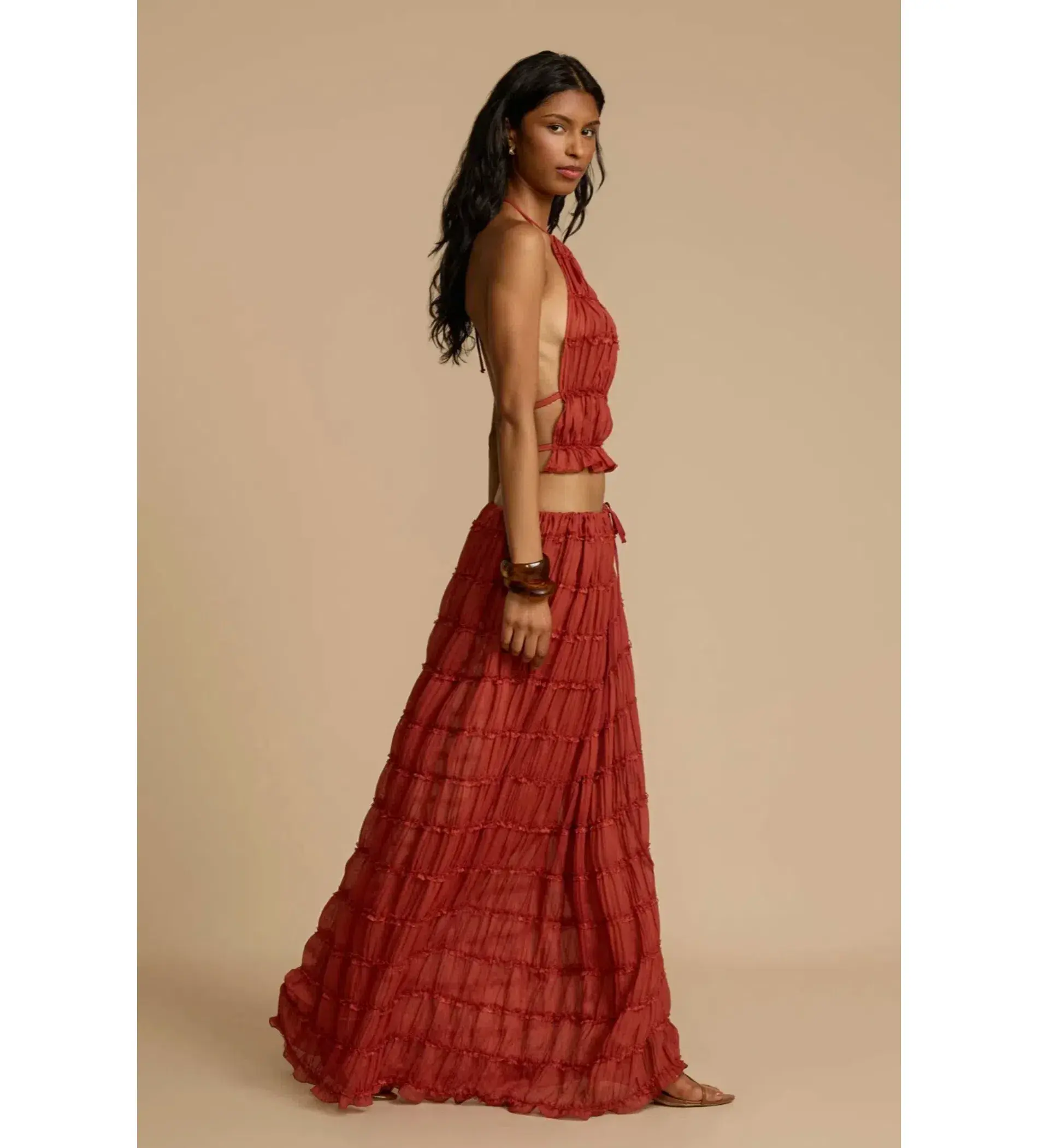 Arcina Ori Juliette Halter Top and Maxi Skirt Set Red Size Small / AU 8 - Image 2