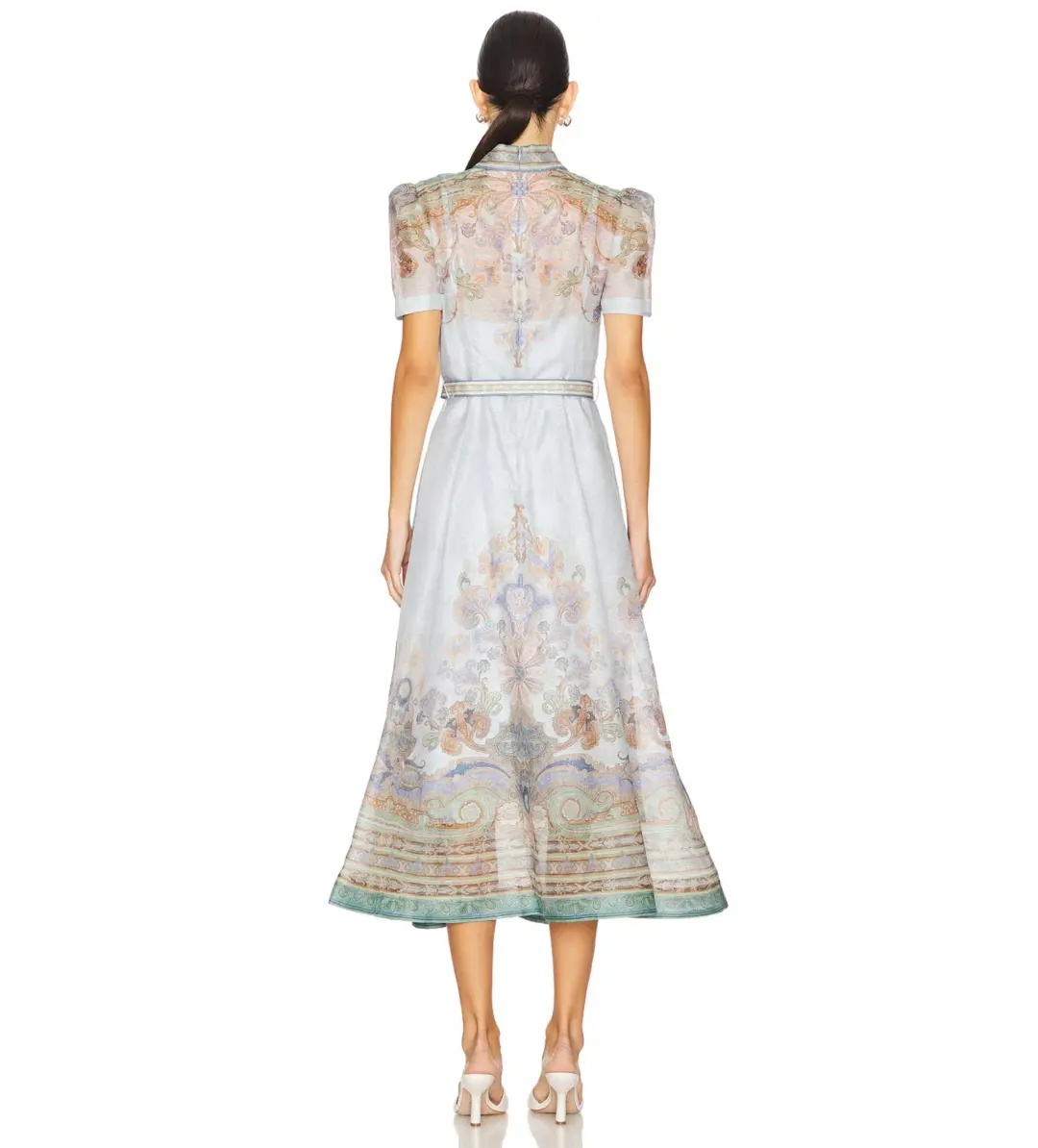 Zimmermann Eden Belted Midi Dress in Blue Paisley Size 0 / AU 8  for rent on The Volte - main image