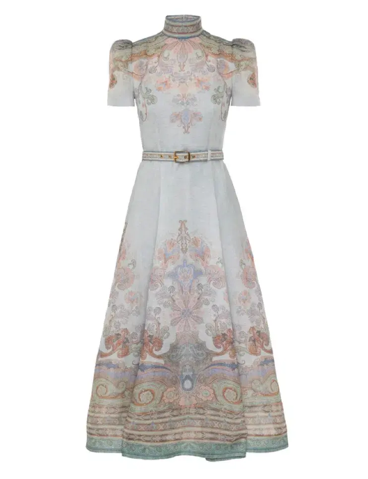 Zimmermann Eden Belted Midi Dress in Blue Paisley Size 0 / AU 8  for rent on The Volte - main image