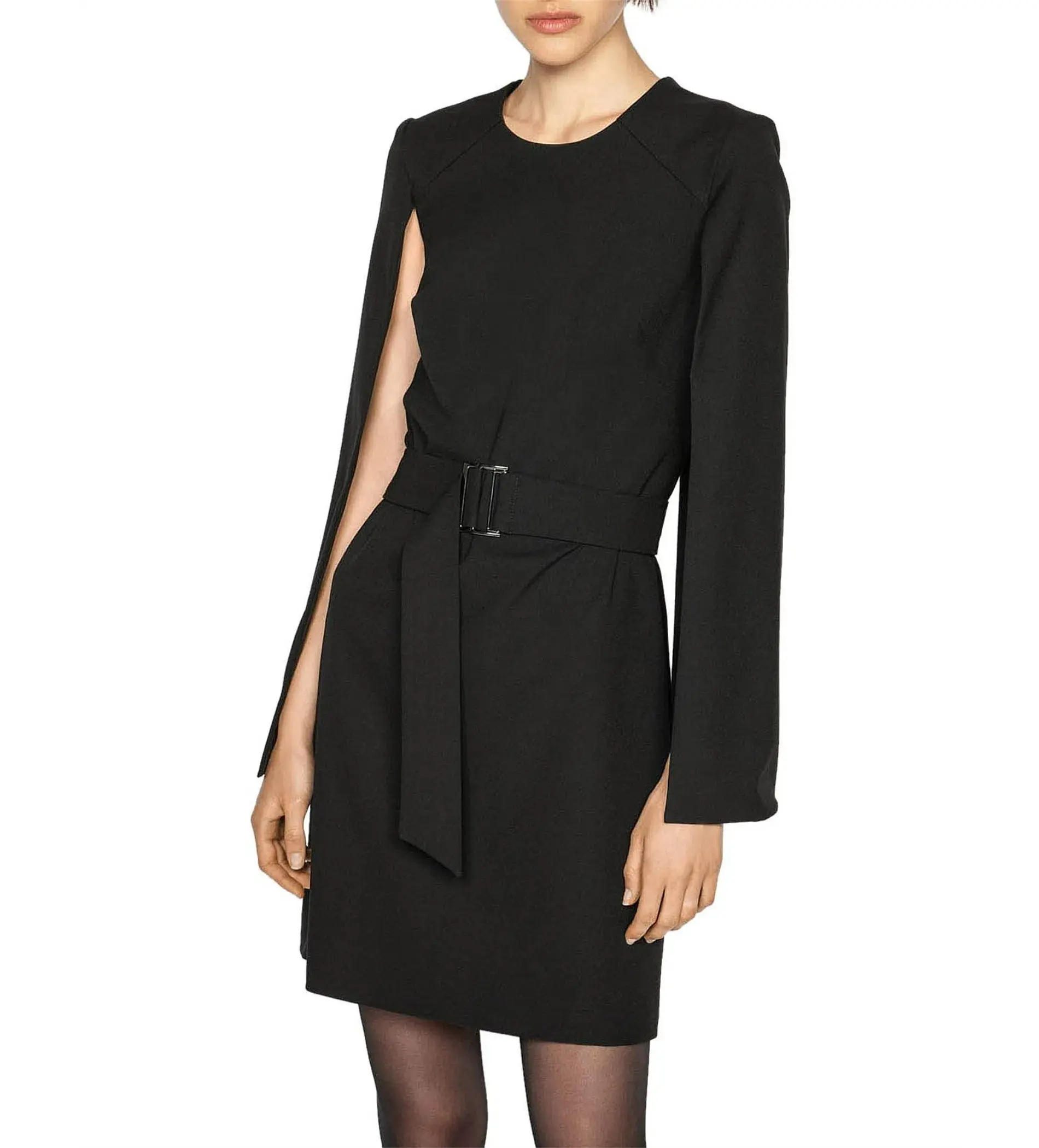 Cue Cape Sleeve Belted Dress Black Size AU 10 - Image 2