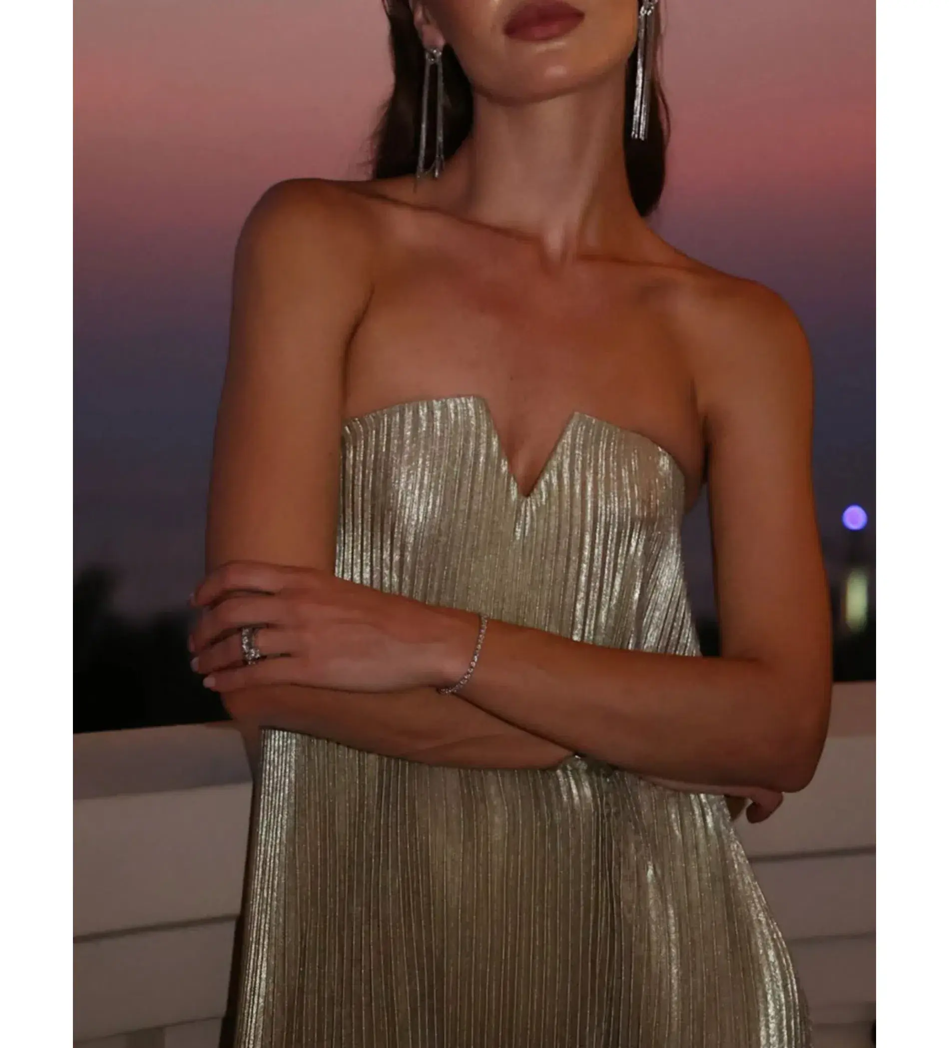 L’idee Black Tie Gown Gold Shimmer Size AU 8 - Image 5