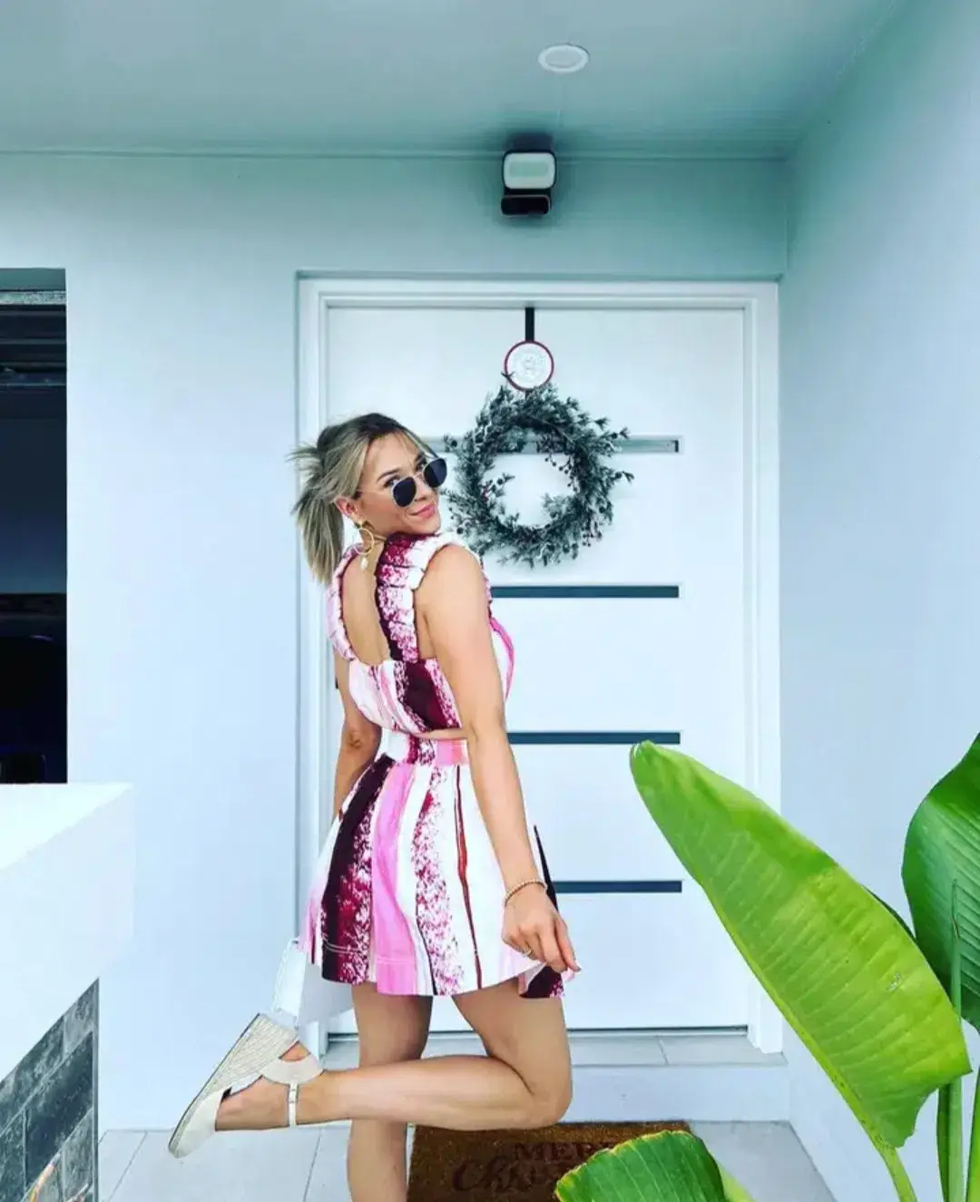 Aje Kasbah Crop Top and Mini Skirt Set in Sunset Pink Print Size AU 8 for rent on The Volte - main image