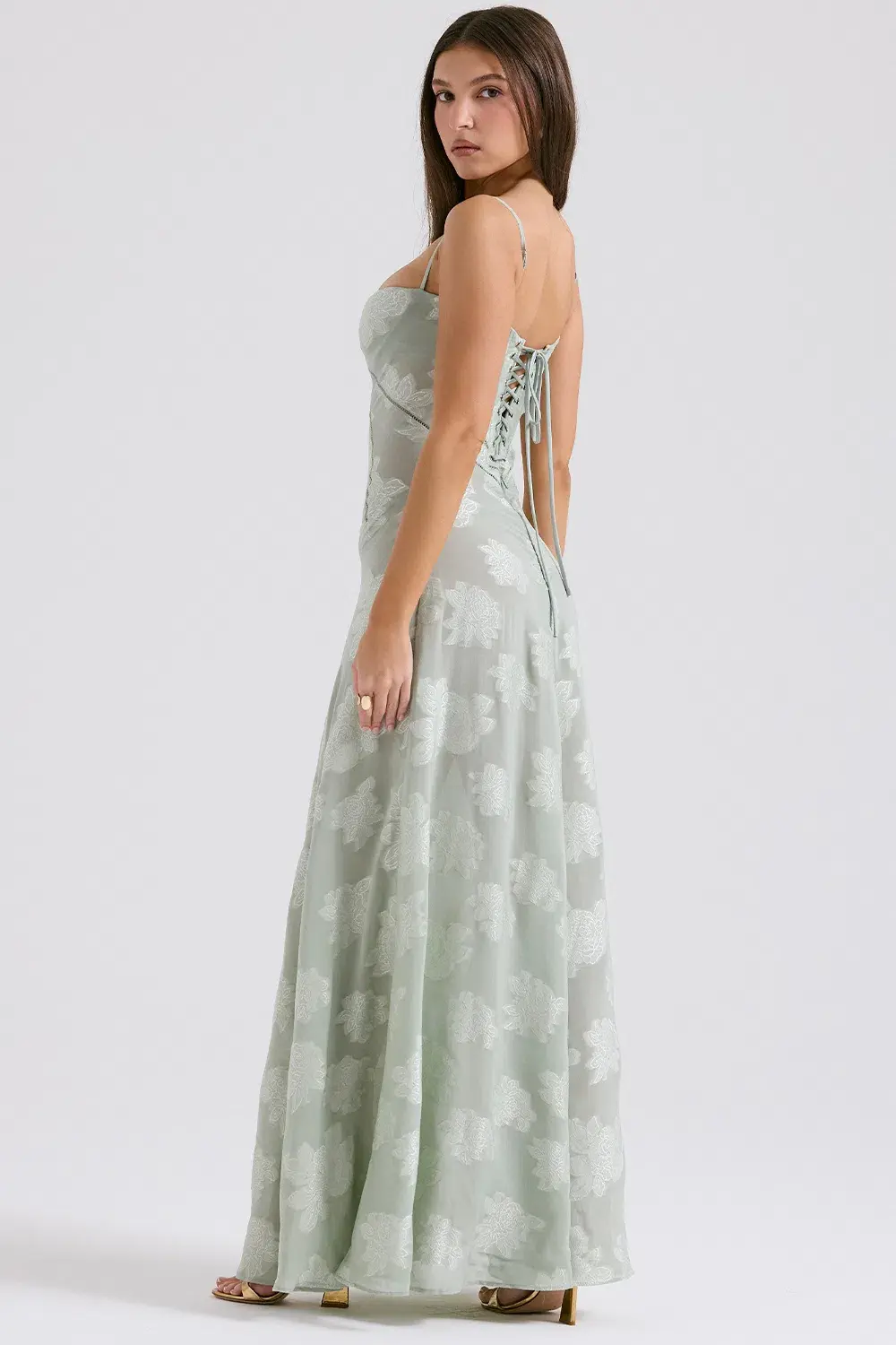 House of CB Seren Lace Back Maxi Dress Pistachio Floral Size XS / AU 6 - Image 4