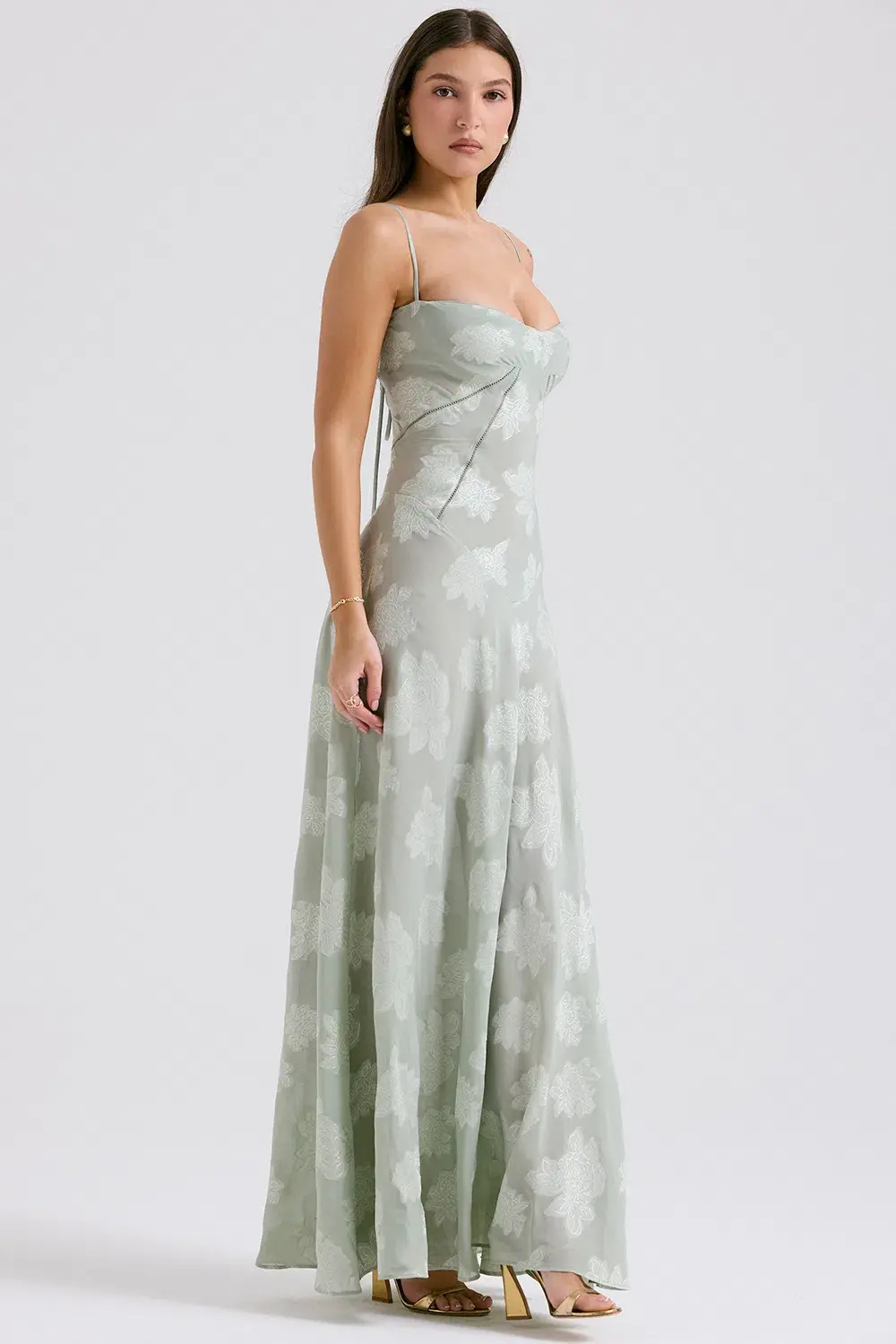 House of CB Seren Lace Back Maxi Dress Pistachio Floral Size XS / AU 6 - Image 2