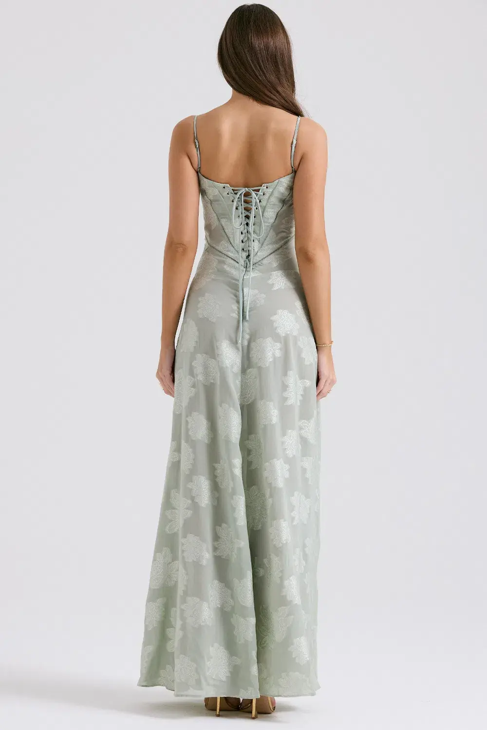 House of CB Seren Lace Back Maxi Dress Pistachio Floral Size XS / AU 6 - Image 3