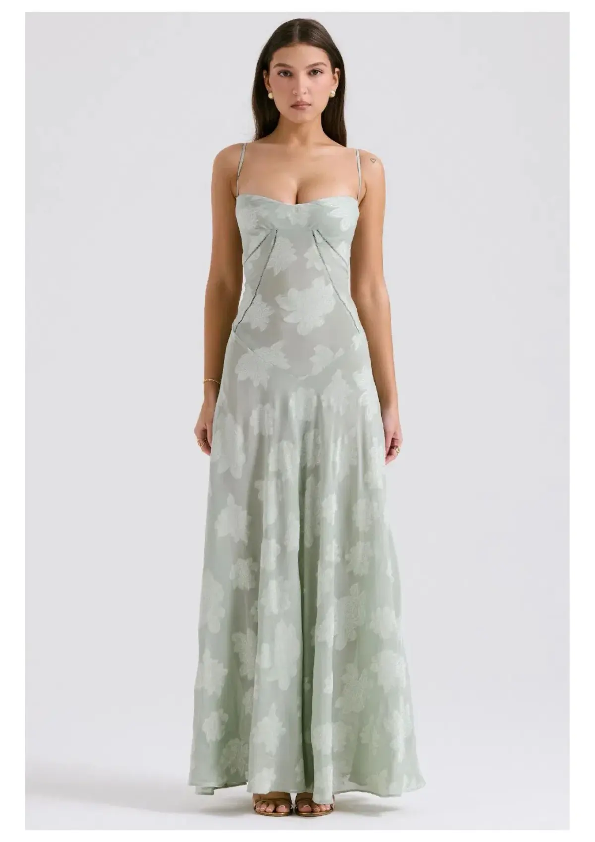House of CB Seren Lace Back Maxi Dress Pistachio Floral Size XS / AU 6 - Image 1