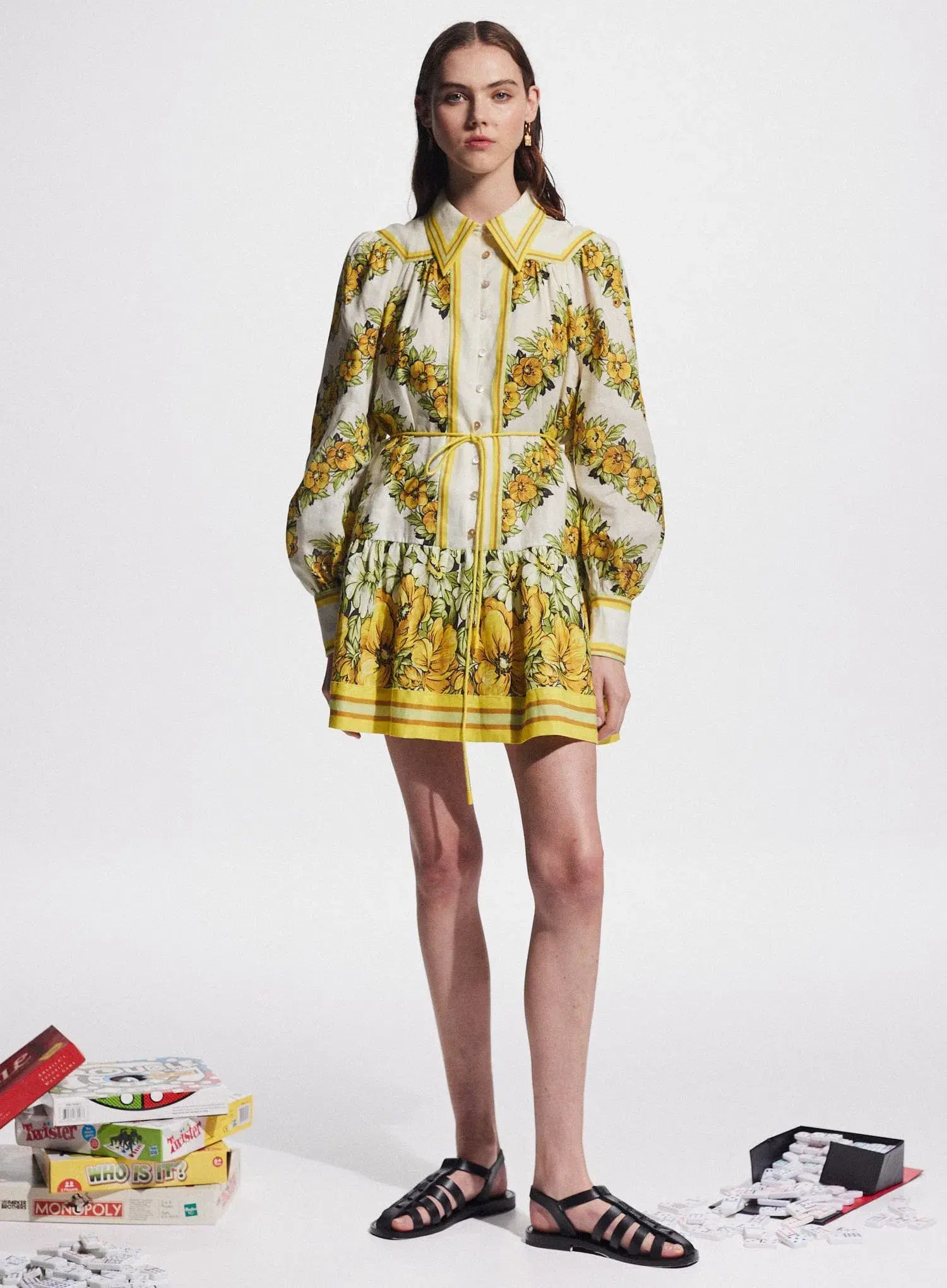Alemais Gisela Mini Shirt Dress Floral Yellow Size 14 - Image 2