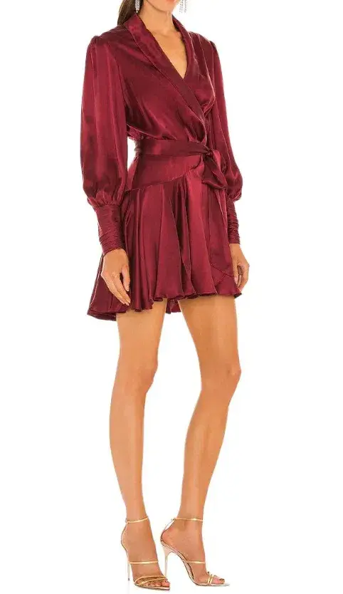 Zimmermann Silk Wrap Mini Dress Burgundy Size 2 / AU 12 - Image 2