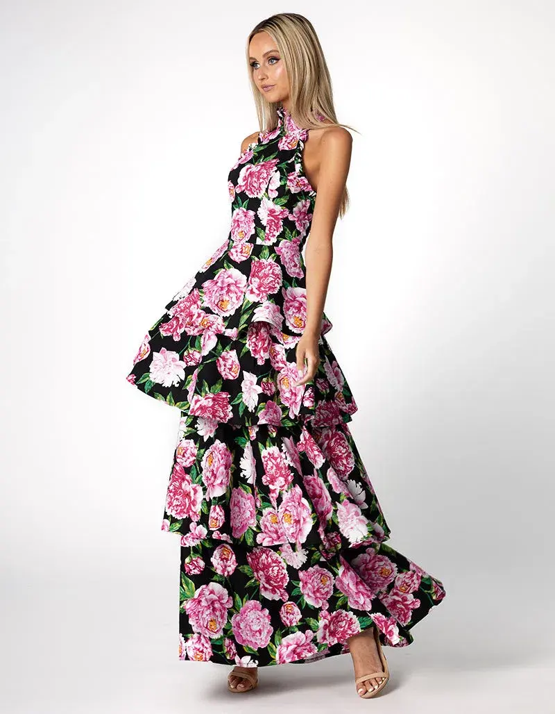 Bariano Elara High Neck Tiered Maxi Dress Floral Size 10 - Image 2