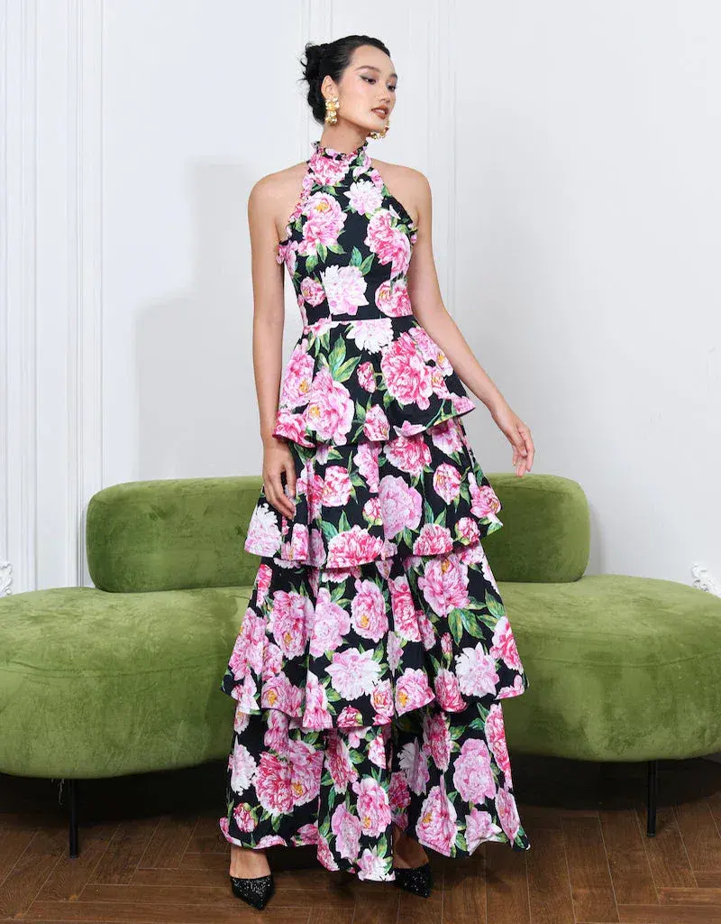 Bariano Elara High Neck Tiered Maxi Dress Floral Size 10 - Image 1