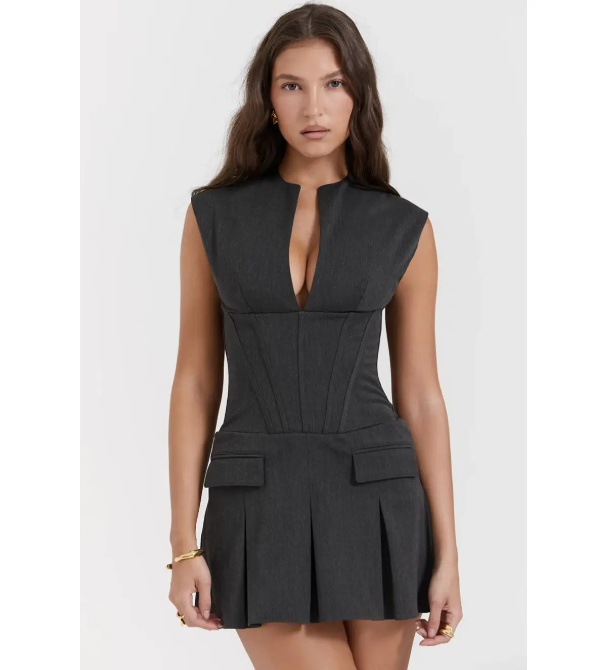 House of CB Eleanor Pleated Corset Dress Charcoal Size XS / AU 6 - Image 2
