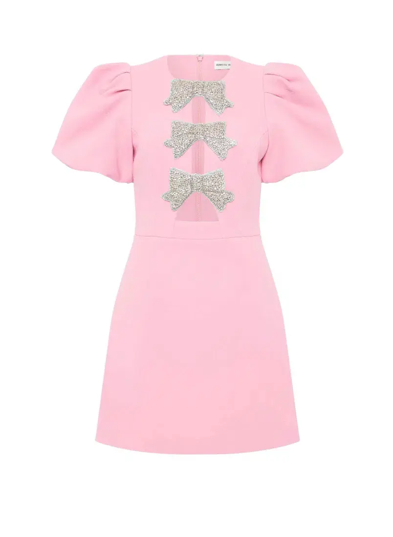 Rebecca Vallance Juliana Puff Sleeve Mini Dress Pink Size AU 10  - Image 4