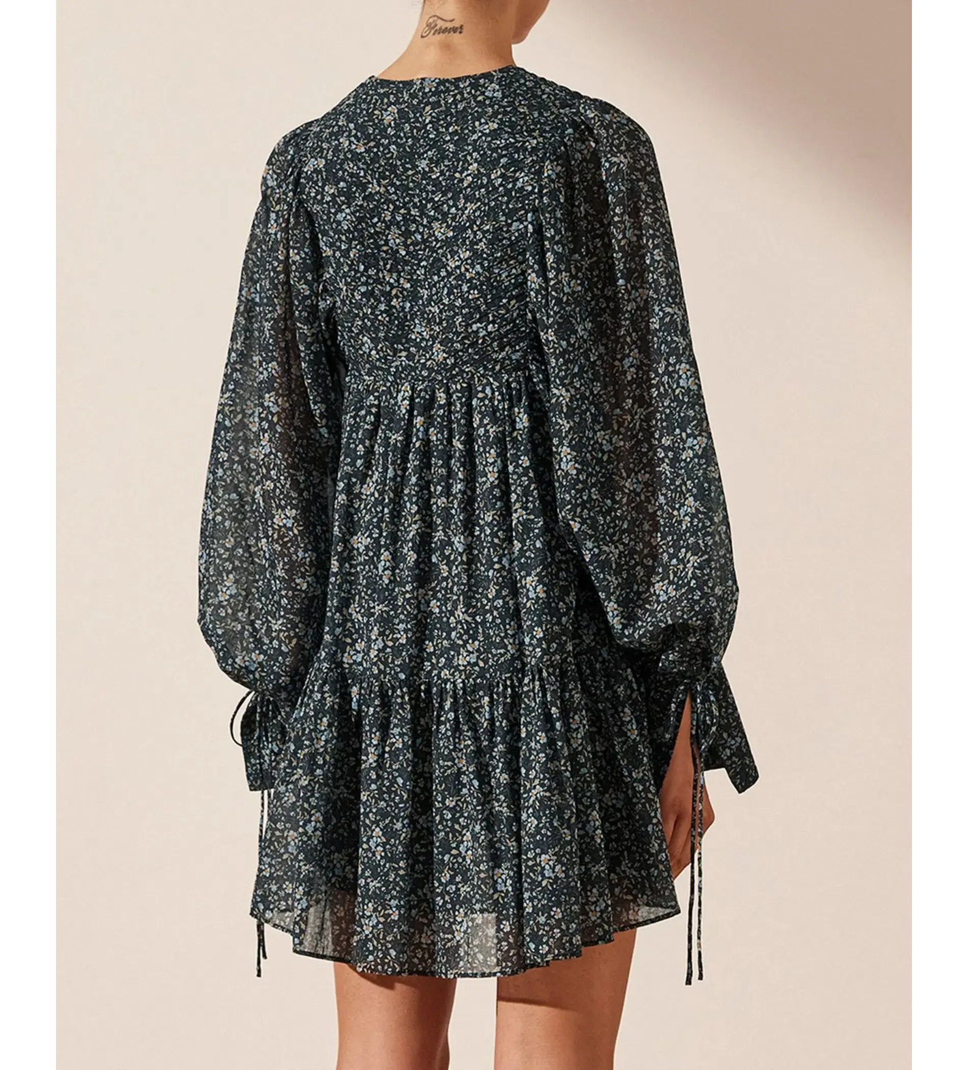 Shona Joy Denise Pintuck Ballon Sleeve Mini Dress Floral Size AU 14 - Image 4
