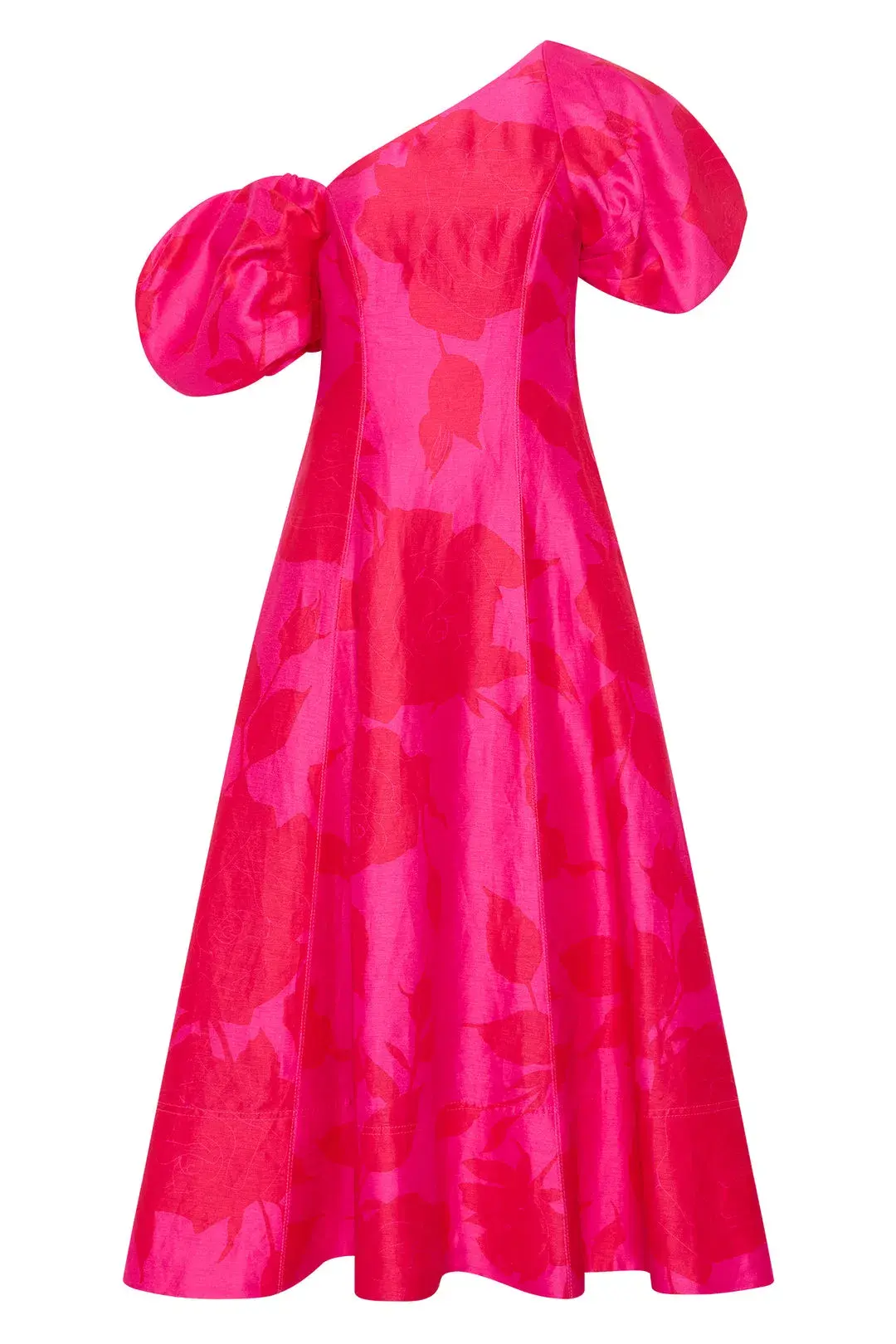 Aje Arista Tulip Sleeve Midi Dress in Florescent Rose Size AU 16  for rent on The Volte - main image