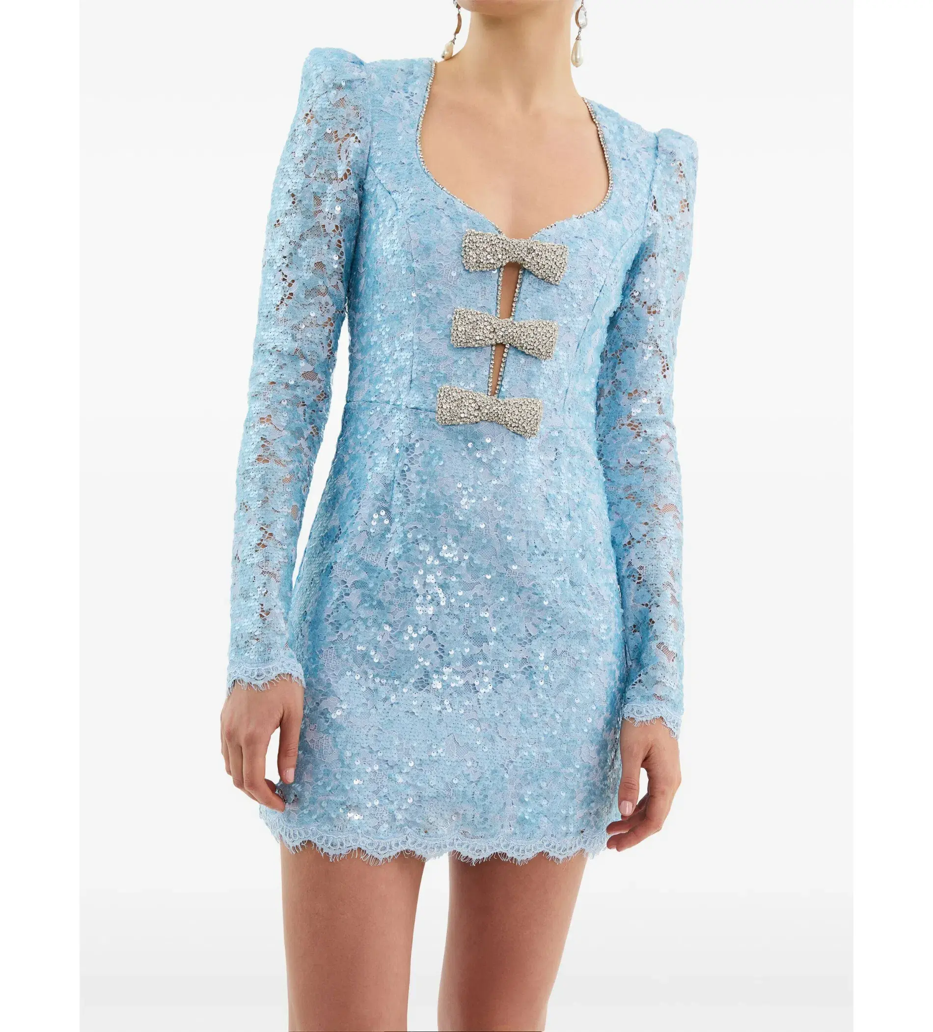 Rebecca Vallance Leyla Long Sleeve Mini Dress Blue Size AU 8 - Image 4