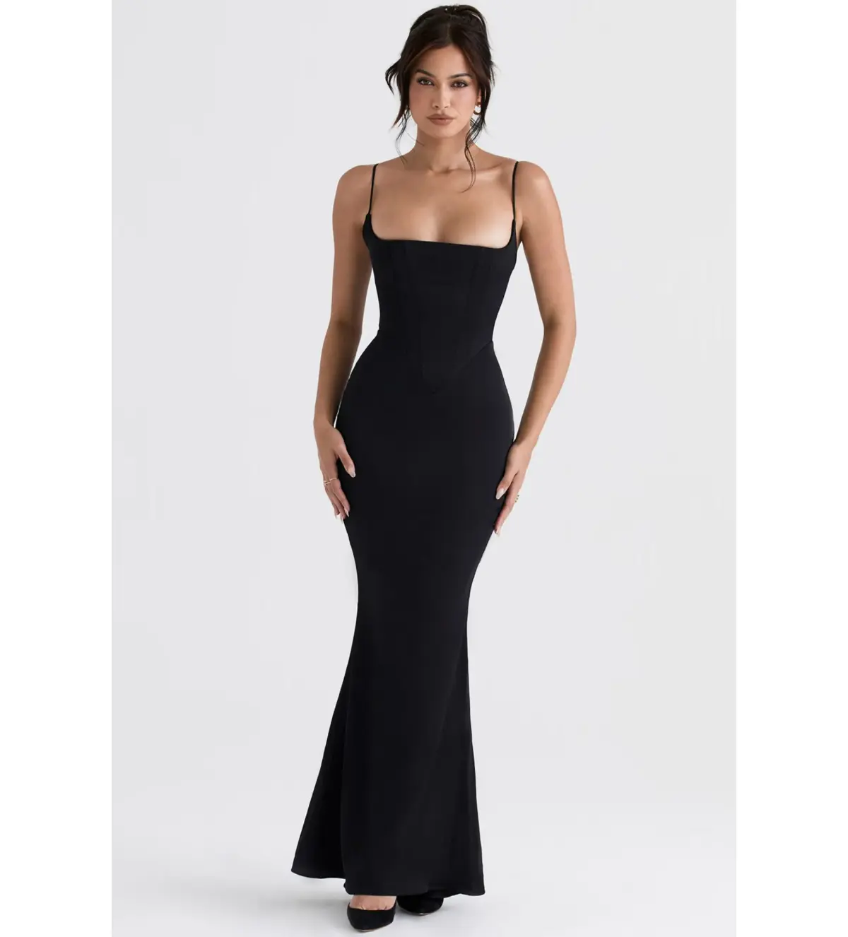 House of CB Olivette Satin Corset Maxi Dress Black Size AU 10 - Image 3