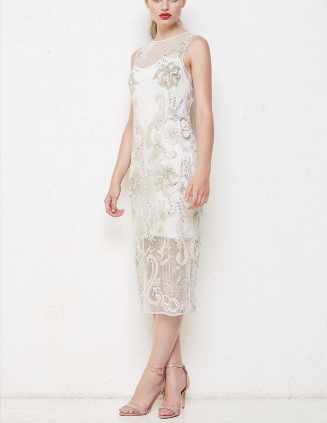 Allanah Hill lace white heavily sequinned detailed runway dress for rent on The Volte - main image