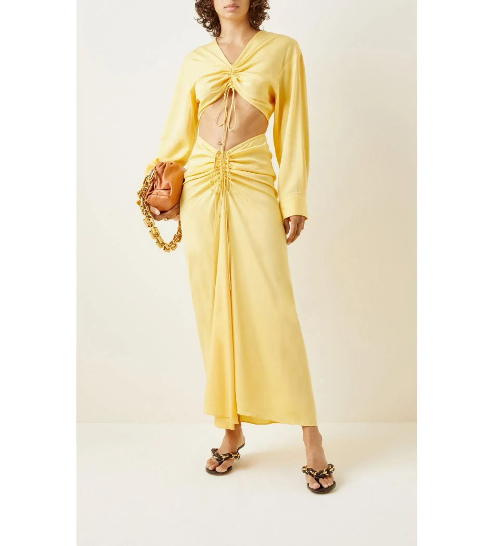 Christopher Esber Ruched Crop and Skirt In Chalky Yellow Size AU 8 - Image 1