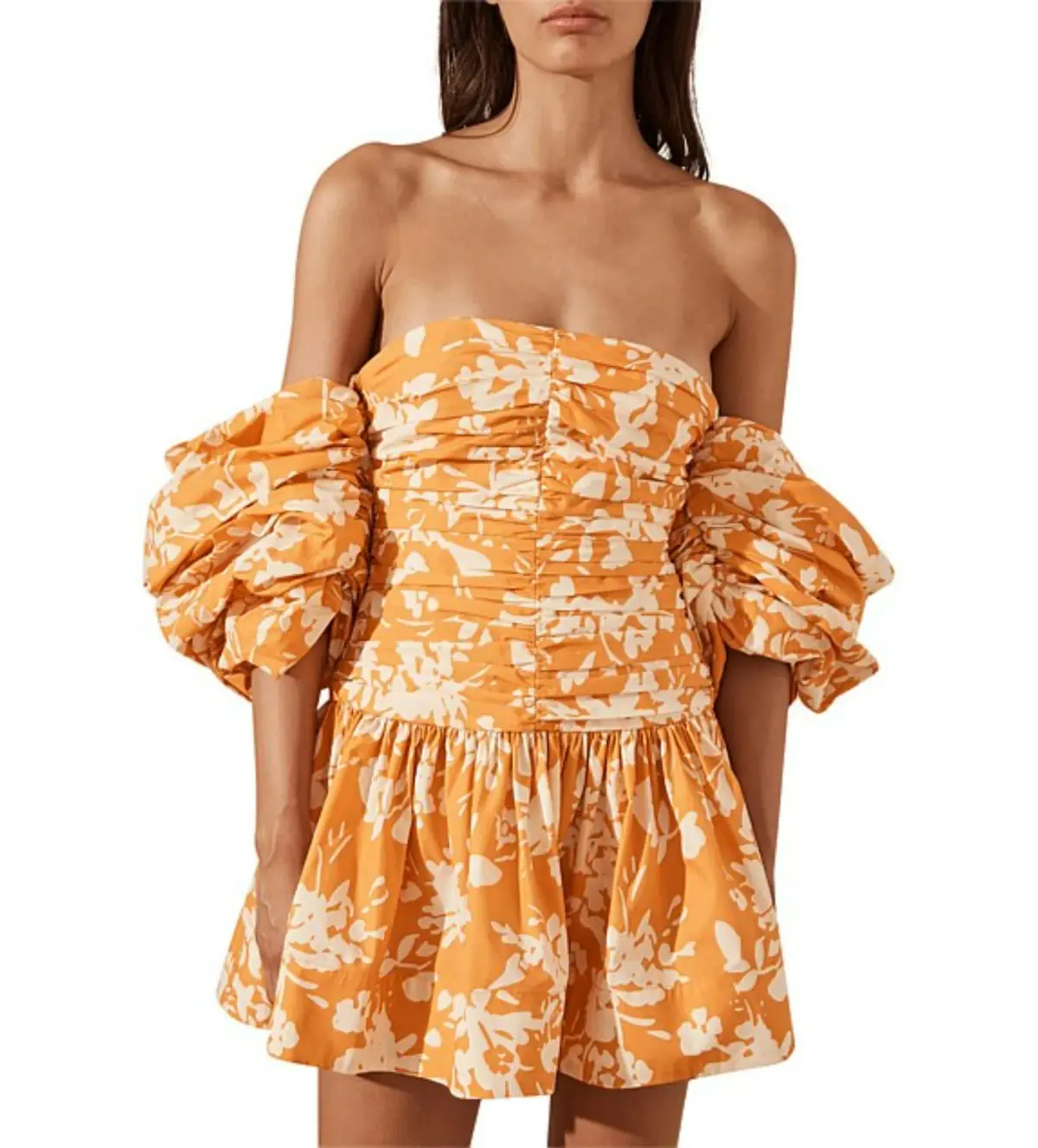 Shona Joy Mirella Ruched Mini Dress Orange/Ivory Size AU 12 - Image 2