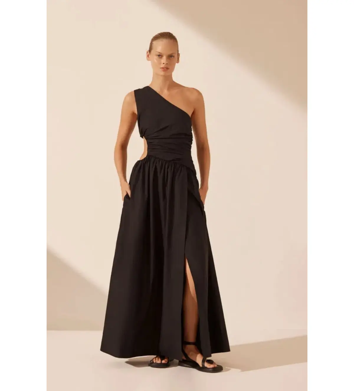 Shona Joy Josephine Asymmetrical Cut Out Maxi Dress Black Size AU 12 - Image 1