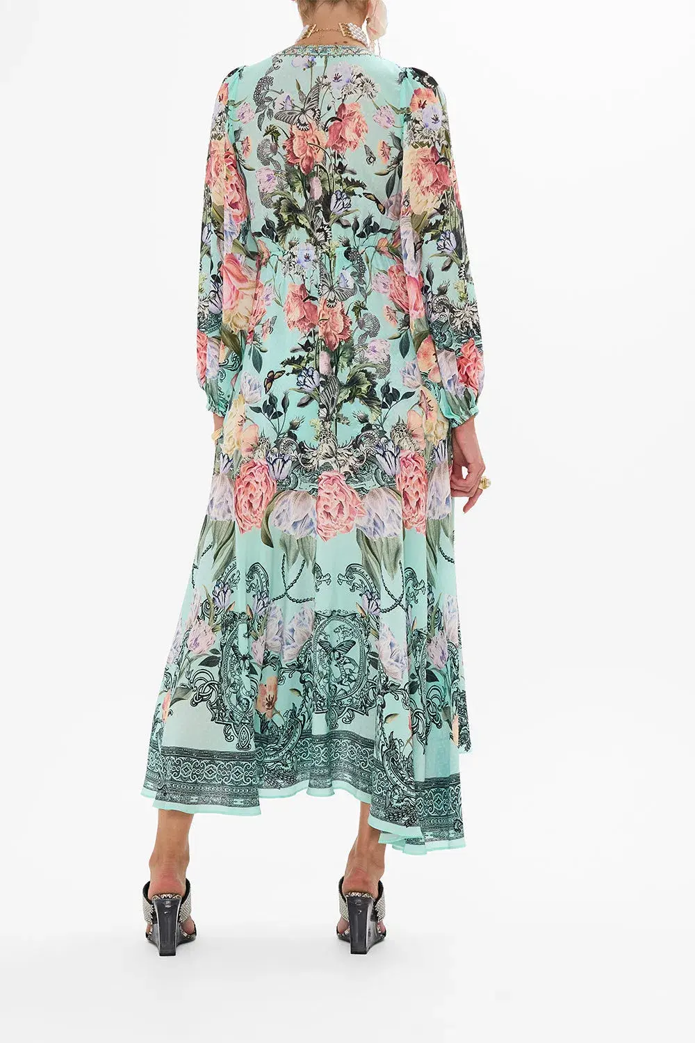 Camilla Wrap Tie Dress with Blouson Sleeve Petal Promise Land Size S / AU 10 - Image 2