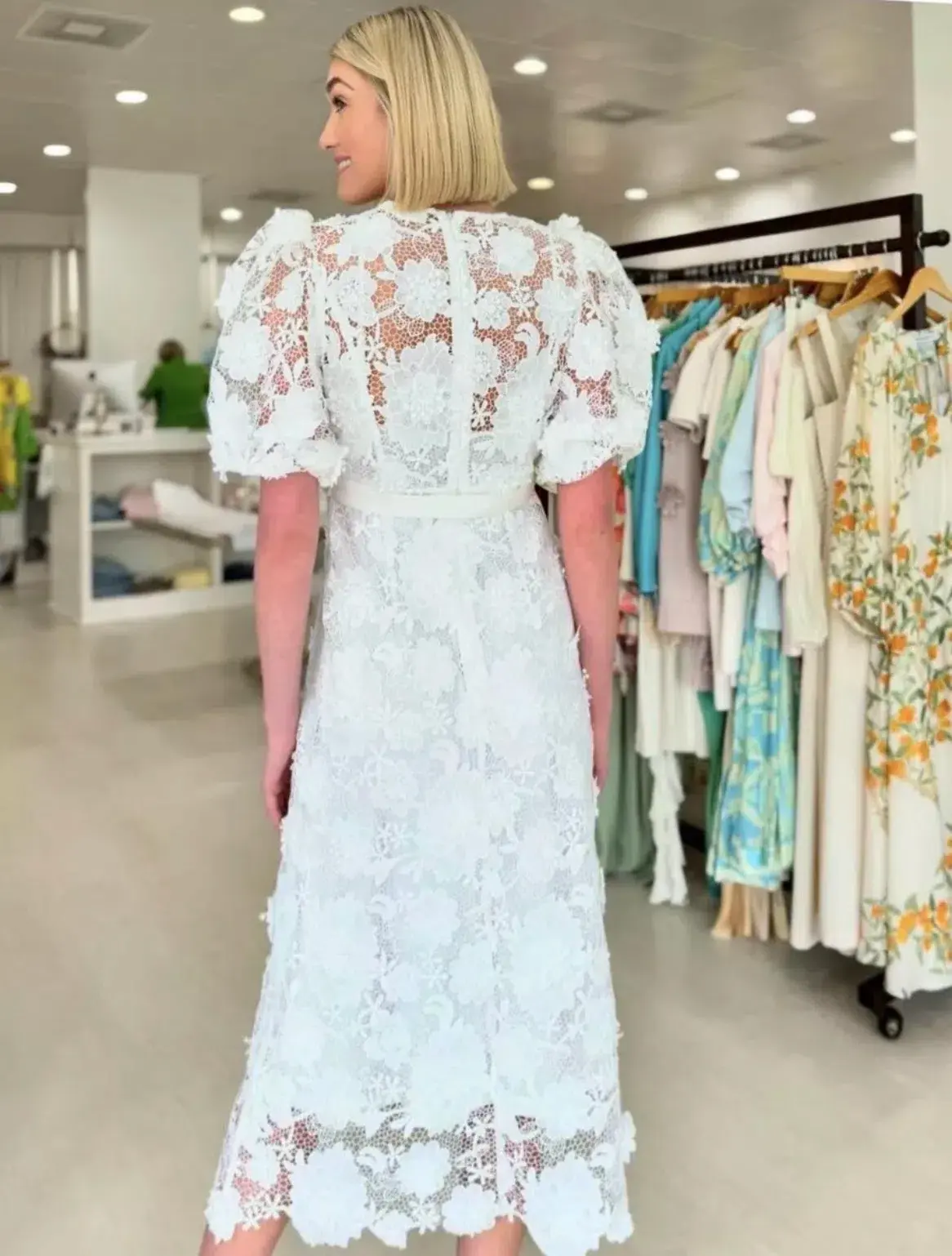 Zimmermann The Halliday Lace Flower Midi Dress in Ivory Size 1 / AU 10 - Image 6