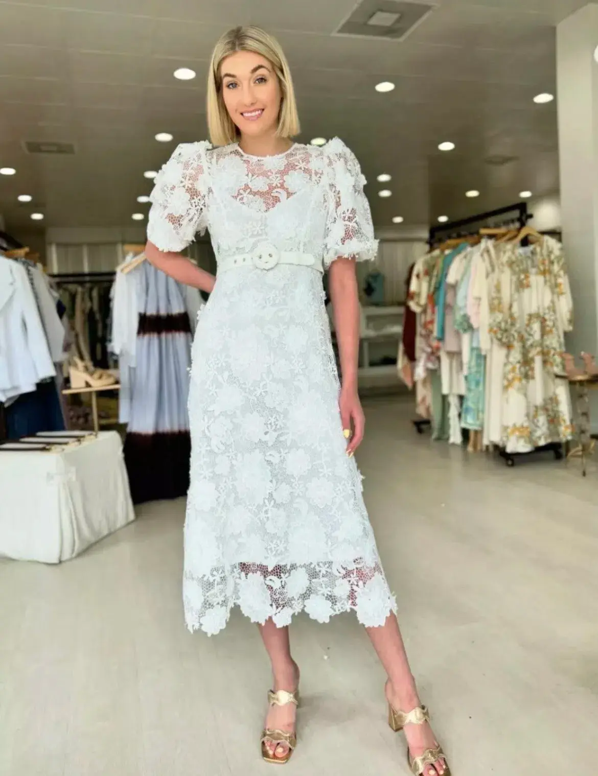 Zimmermann The Halliday Lace Flower Midi Dress in Ivory Size 1 / AU 10 - Image 5