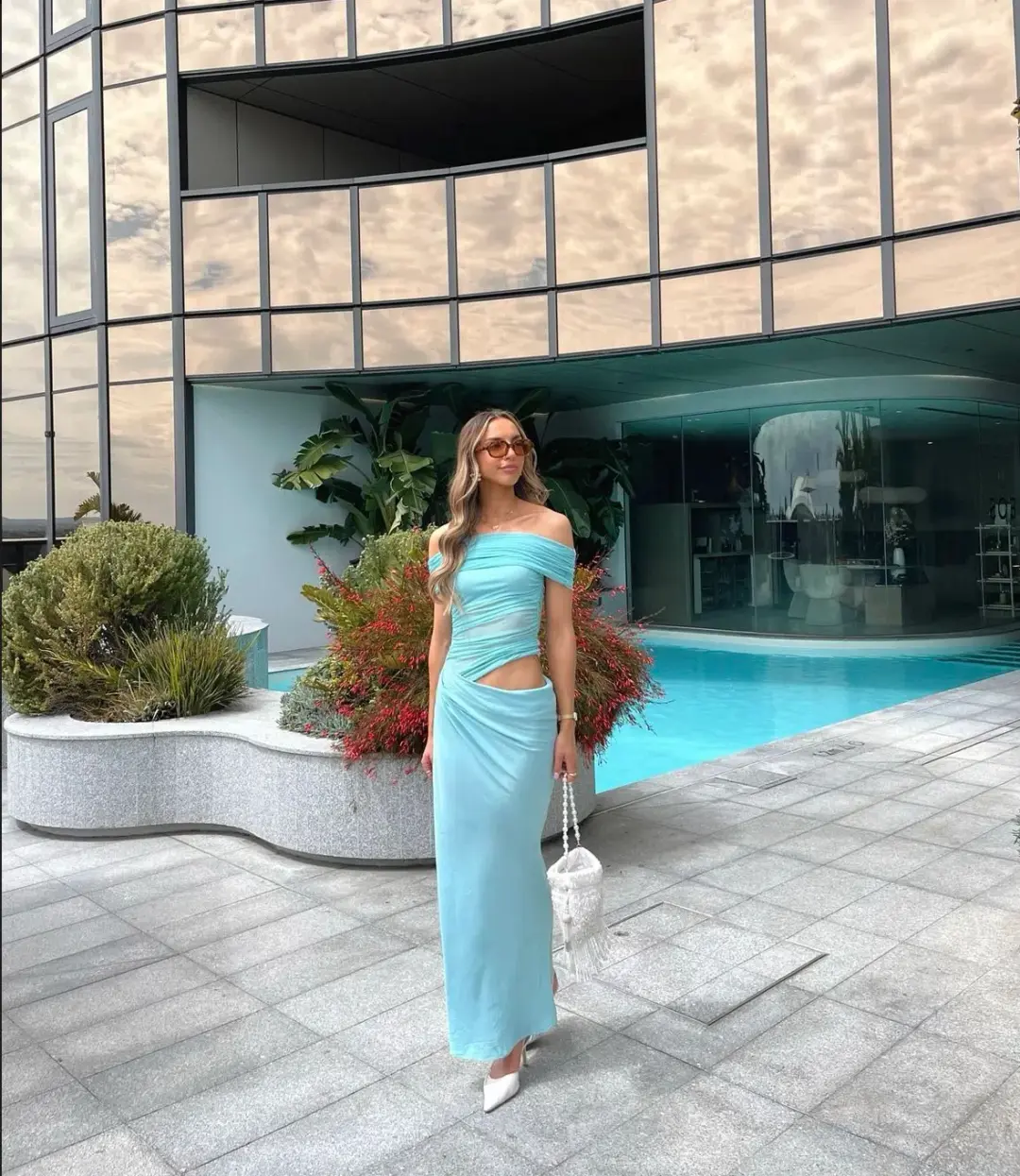 Benni Nico Off-Shoulder Maxi Dress in Blue Size XS / AU 6 for rent on The Volte - main image