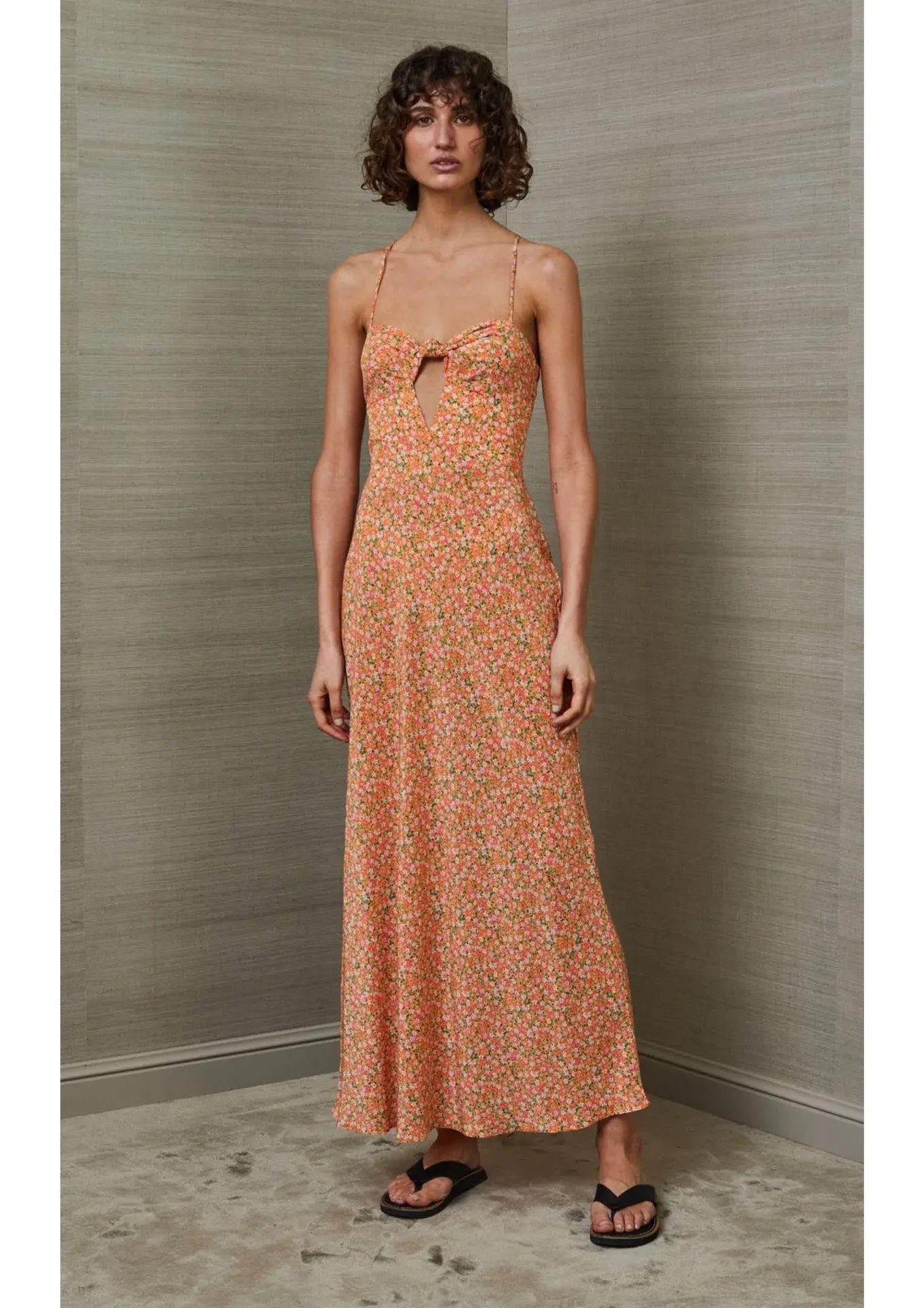 Bec & Bridge Rosie Silk Cut Out Tie Front Midi Dress Orange Floral Size 8 - Image 1