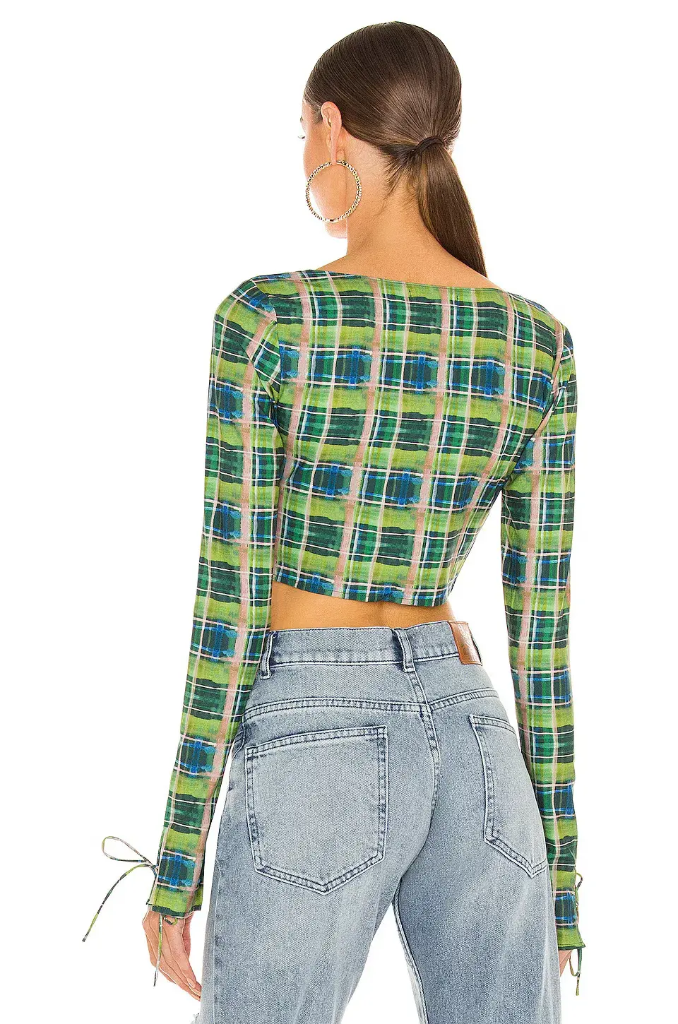 Danielle Guizio Plaid Bralette Top and Scoop Tie Cardigan Set Deep Green Size XS / AU 6 - Image 2