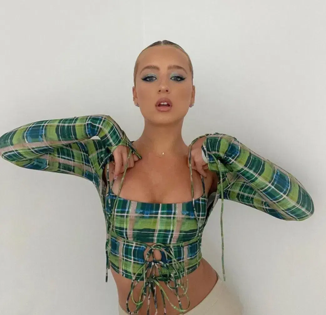 Danielle Guizio Plaid Bralette Top and Scoop Tie Cardigan Set Deep Green Size XS / AU 6 - Image 4