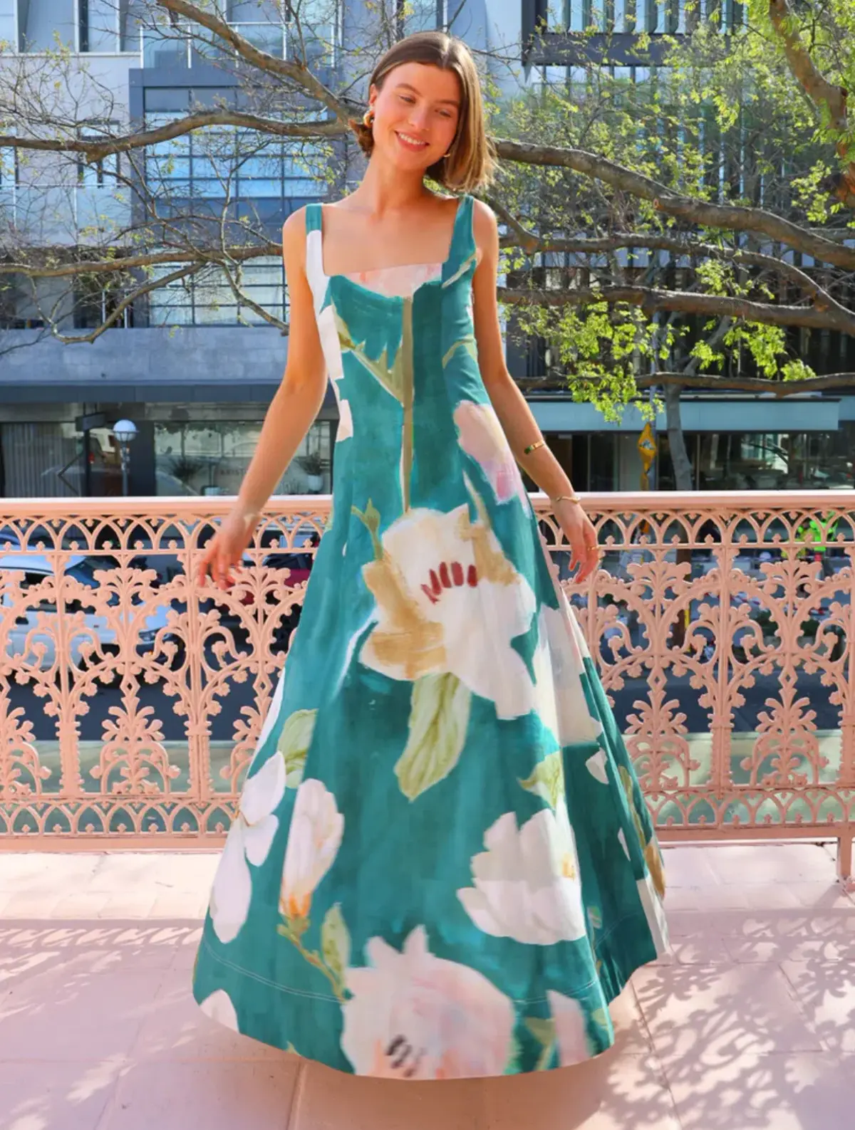 By Nicola In To The Woods Maxi Dress Pine Green Floral Size 10 - Image 2