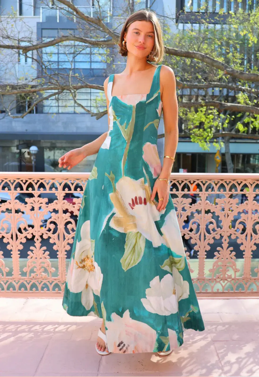 By Nicola In To The Woods Maxi Dress Pine Green Floral Size 12 - Image 1
